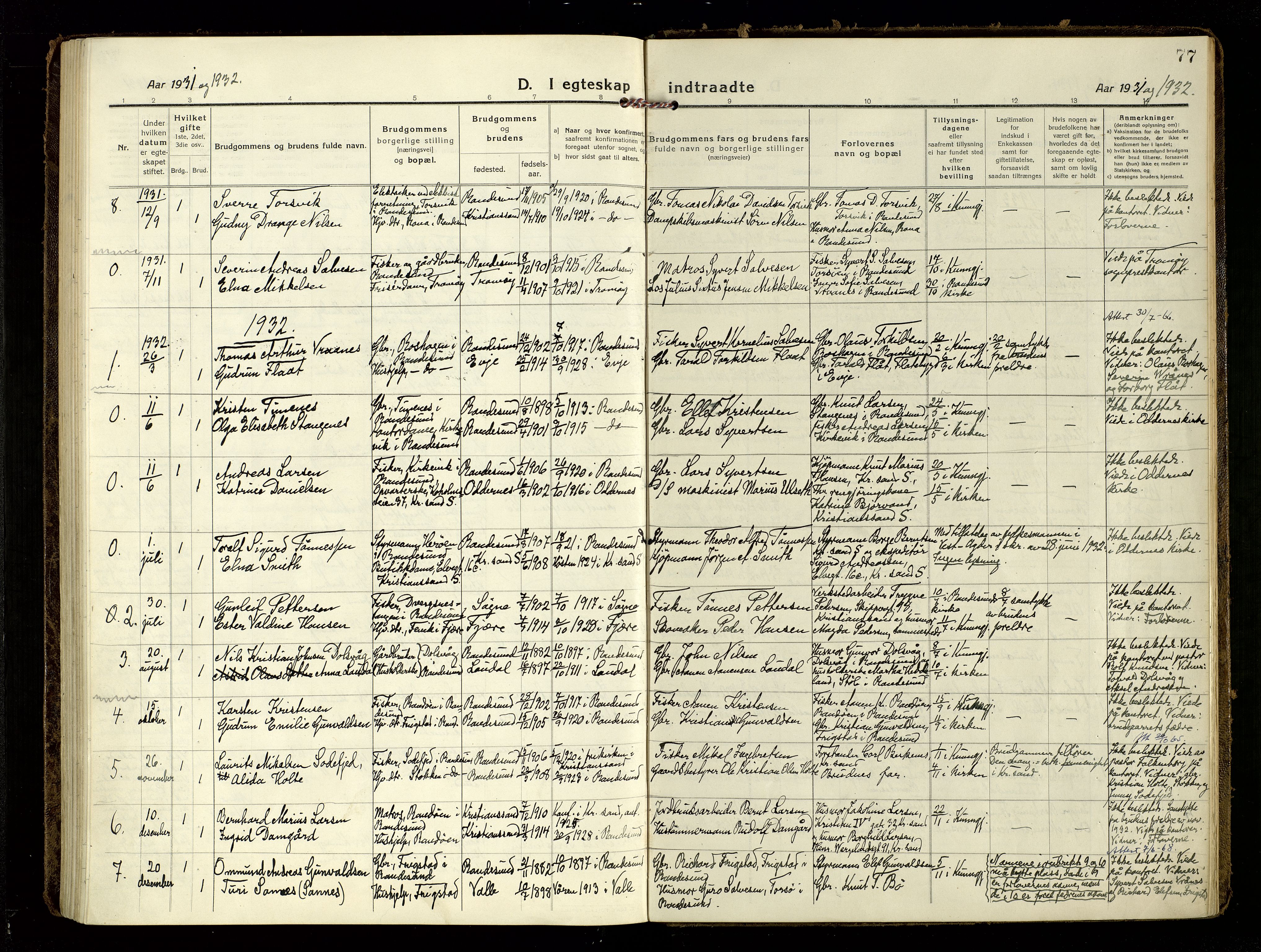 Oddernes sokneprestkontor, SAK/1111-0033/F/Fa/Fab/L0004: Parish register (official) no. A 4, 1916-1935, p. 77