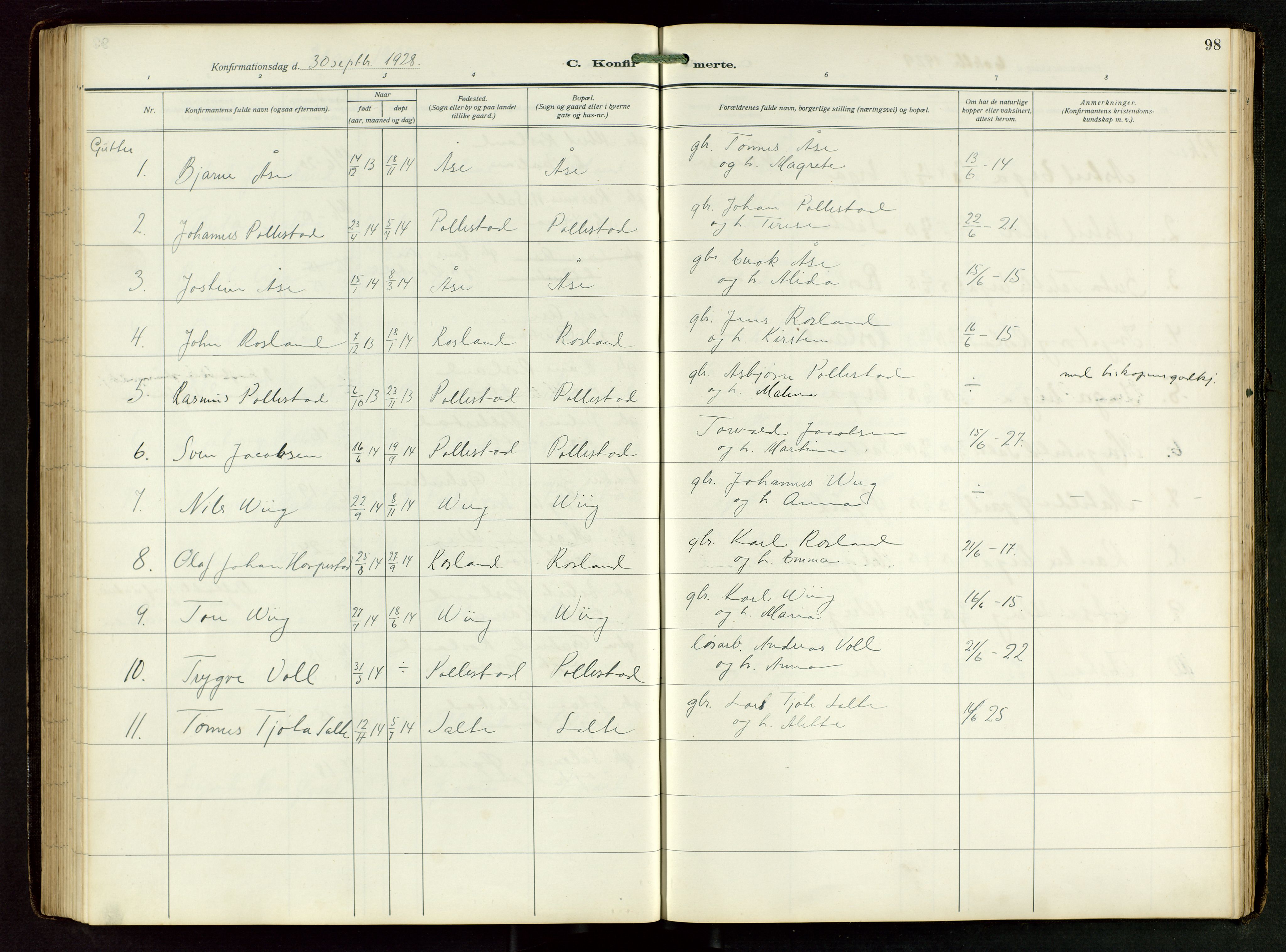 Klepp sokneprestkontor, SAST/A-101803/001/3/30BB/L0008: Parish register (copy) no. B 8, 1918-1949, p. 98
