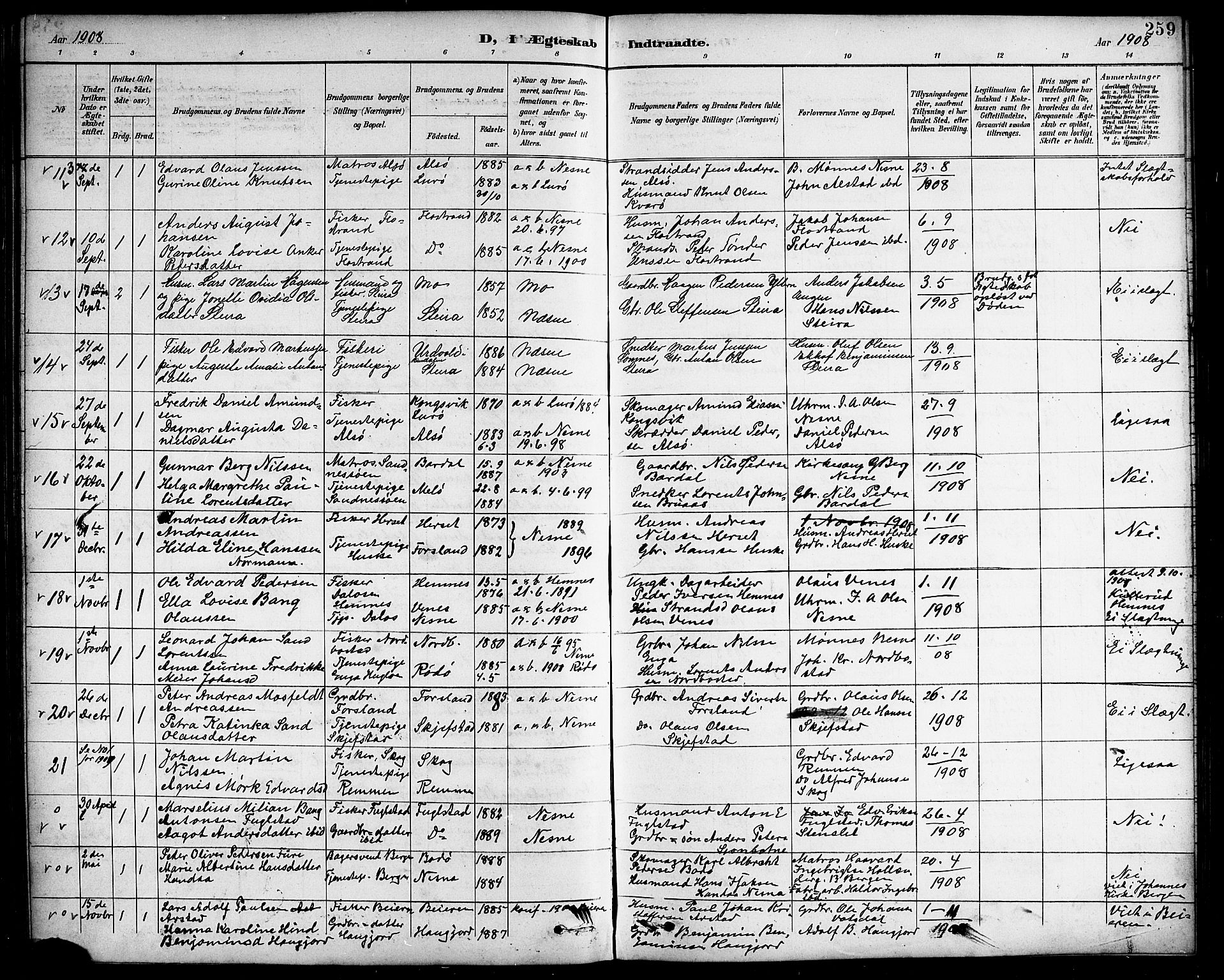 Ministerialprotokoller, klokkerbøker og fødselsregistre - Nordland, AV/SAT-A-1459/838/L0559: Parish register (copy) no. 838C06, 1893-1910, p. 259