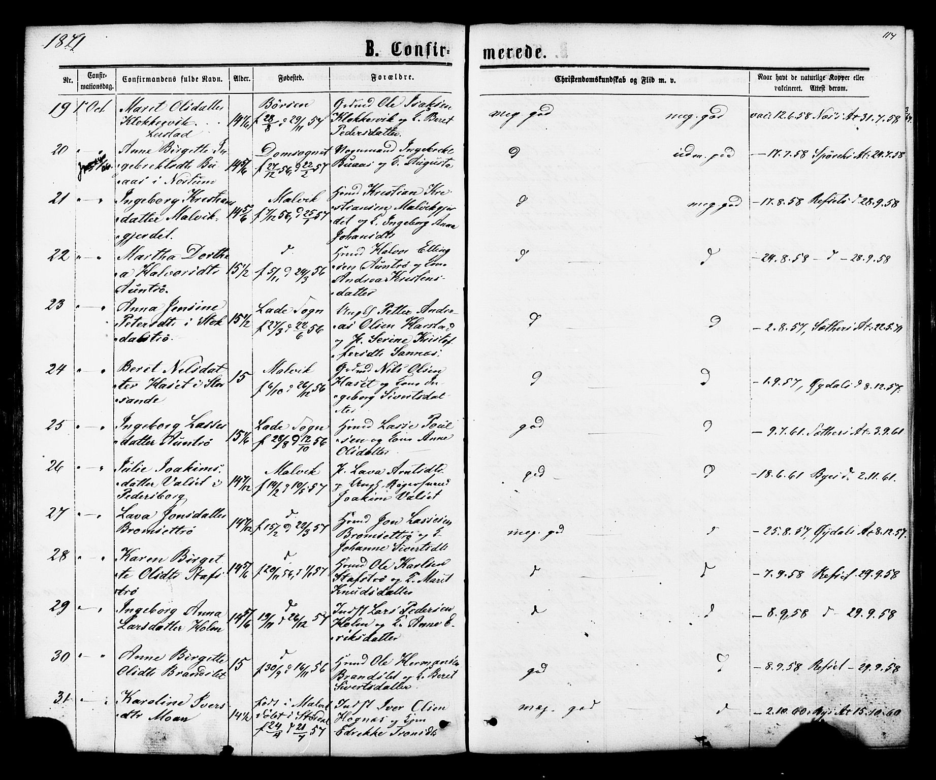 Ministerialprotokoller, klokkerbøker og fødselsregistre - Sør-Trøndelag, AV/SAT-A-1456/616/L0409: Parish register (official) no. 616A06, 1865-1877, p. 114