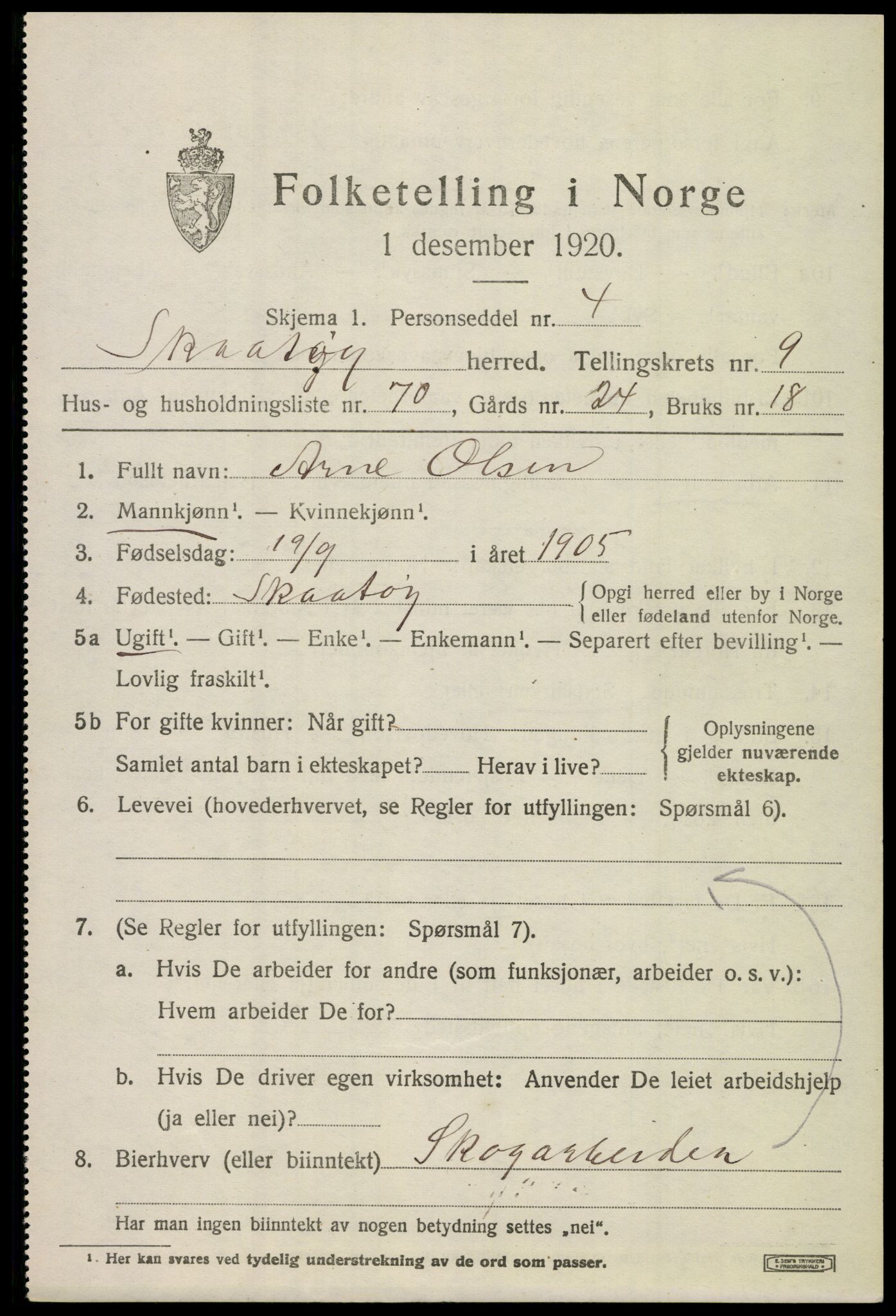 SAKO, 1920 census for Skåtøy, 1920, p. 7388