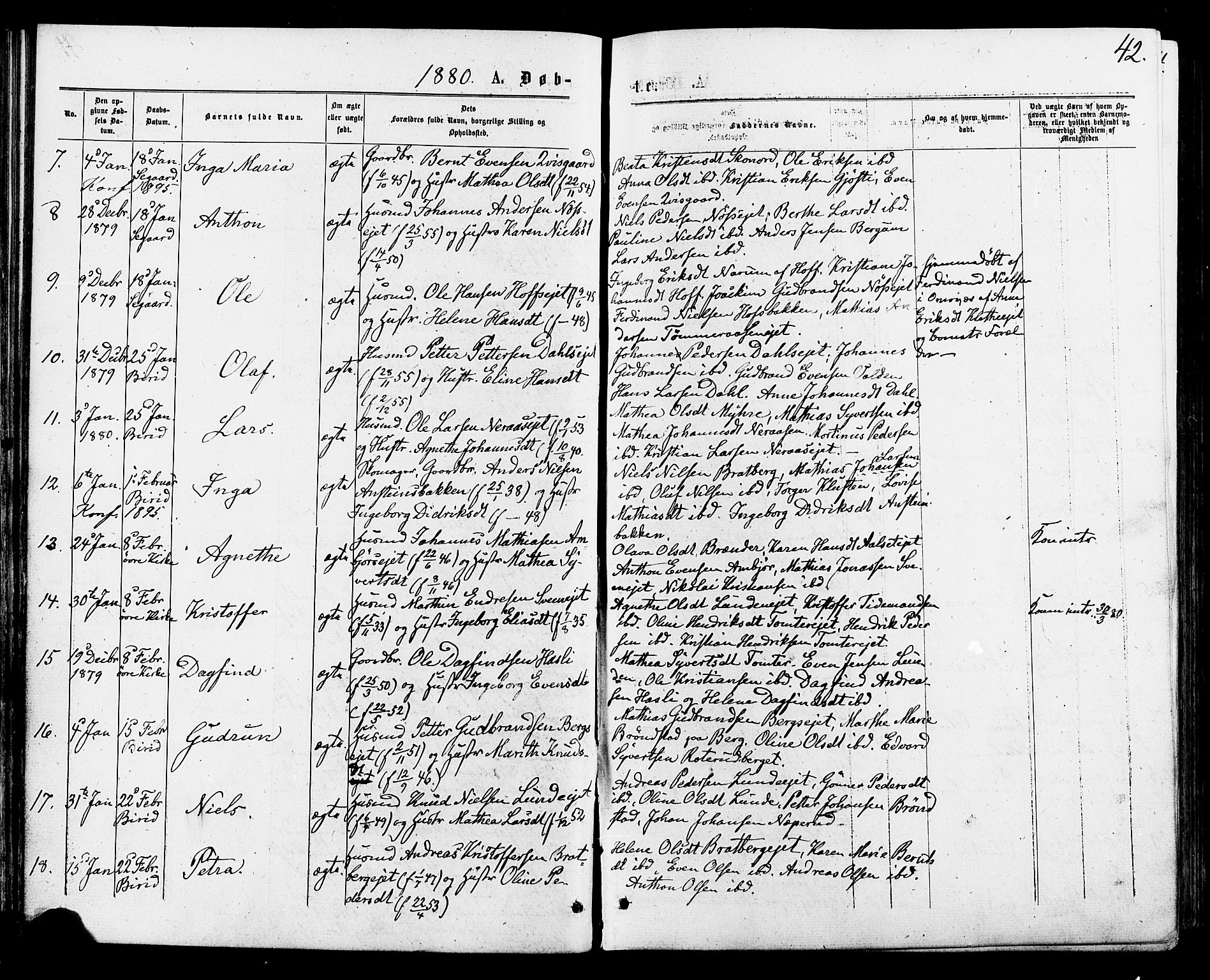 Biri prestekontor, AV/SAH-PREST-096/H/Ha/Haa/L0006: Parish register (official) no. 6, 1877-1886, p. 42