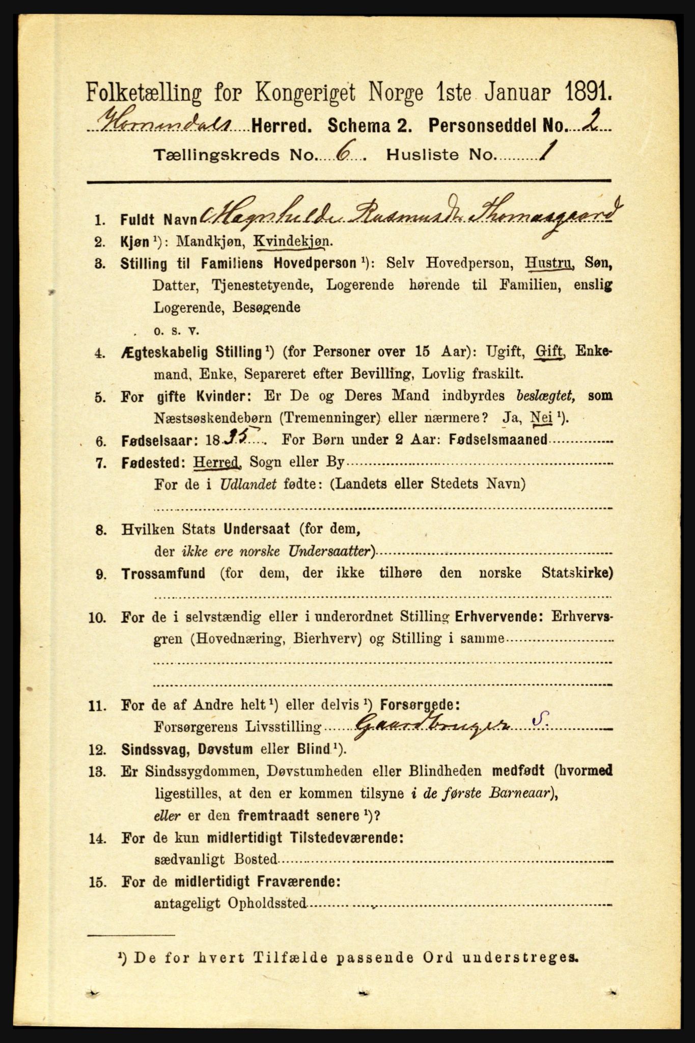 RA, 1891 census for 1444 Hornindal, 1891, p. 1406