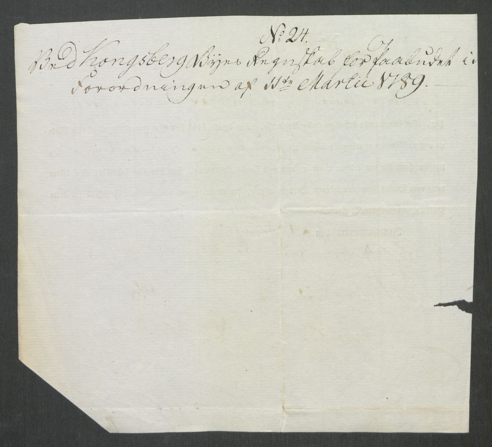 Rentekammeret inntil 1814, Reviderte regnskaper, Mindre regnskaper, AV/RA-EA-4068/Rf/Rfe/L0019: Jæren og Dalane fogderi, Kongsberg, 1789, p. 245