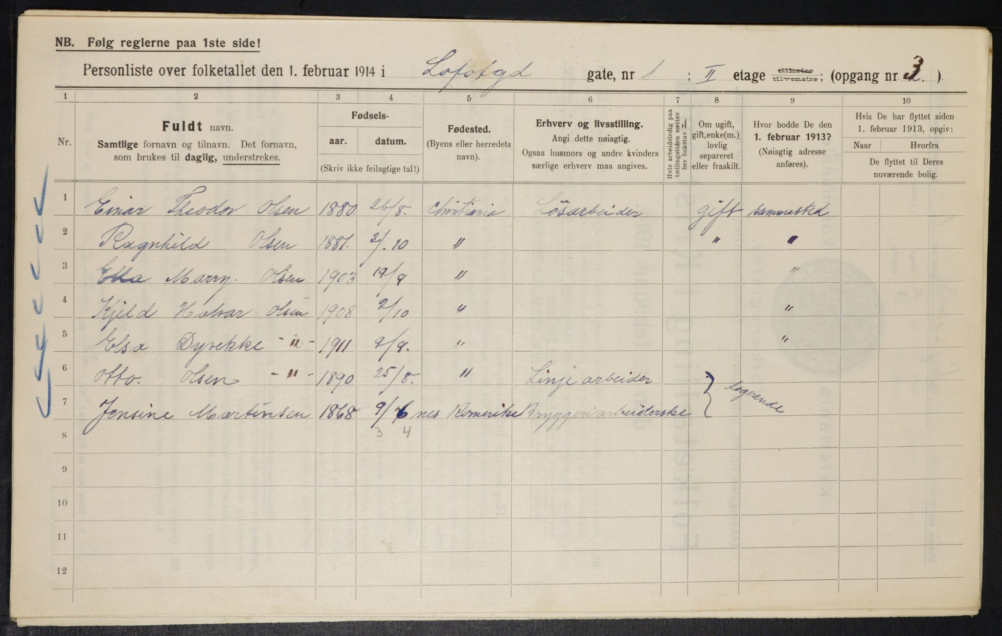 OBA, Municipal Census 1914 for Kristiania, 1914, p. 58279