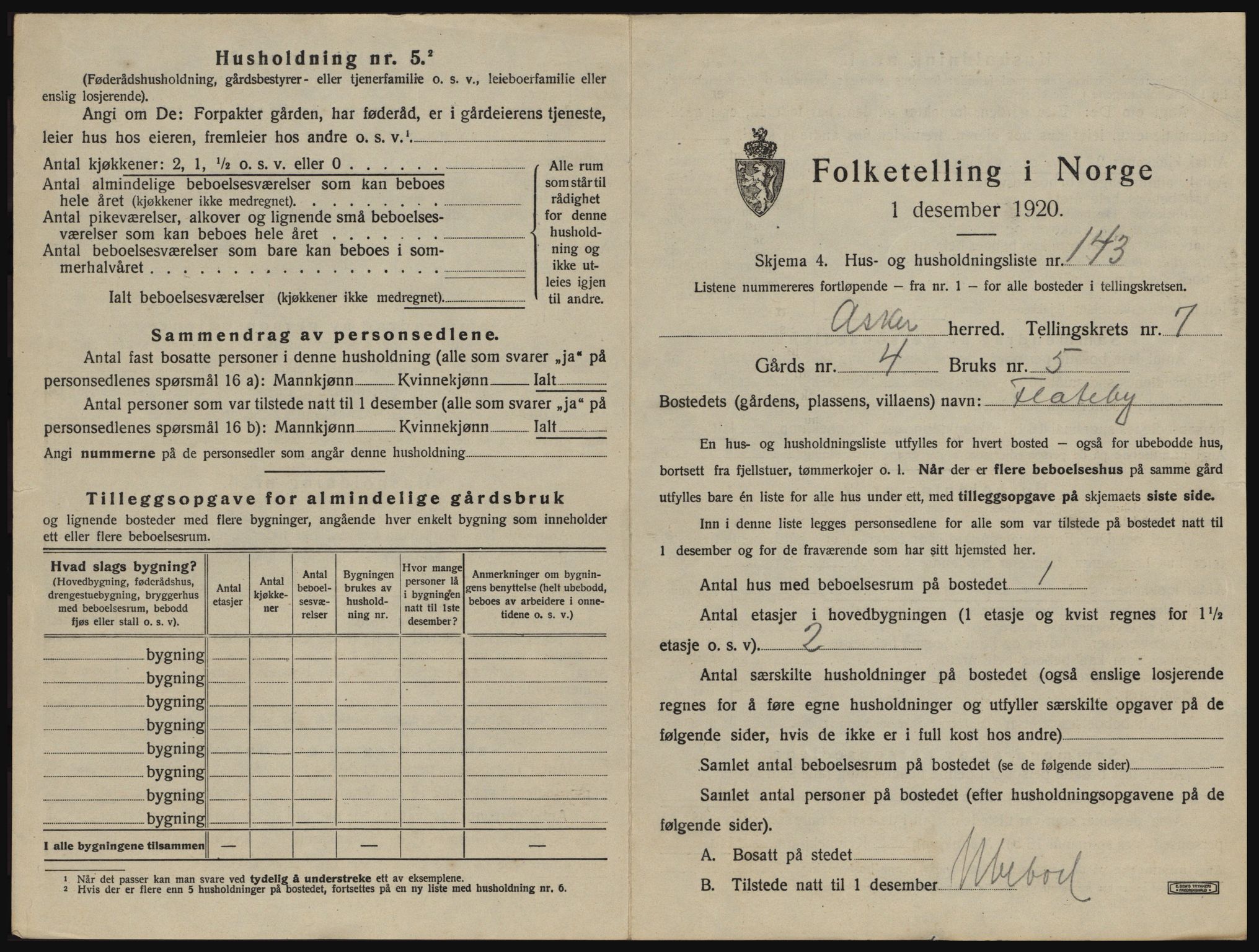 SAO, 1920 census for Asker, 1920, p. 2290