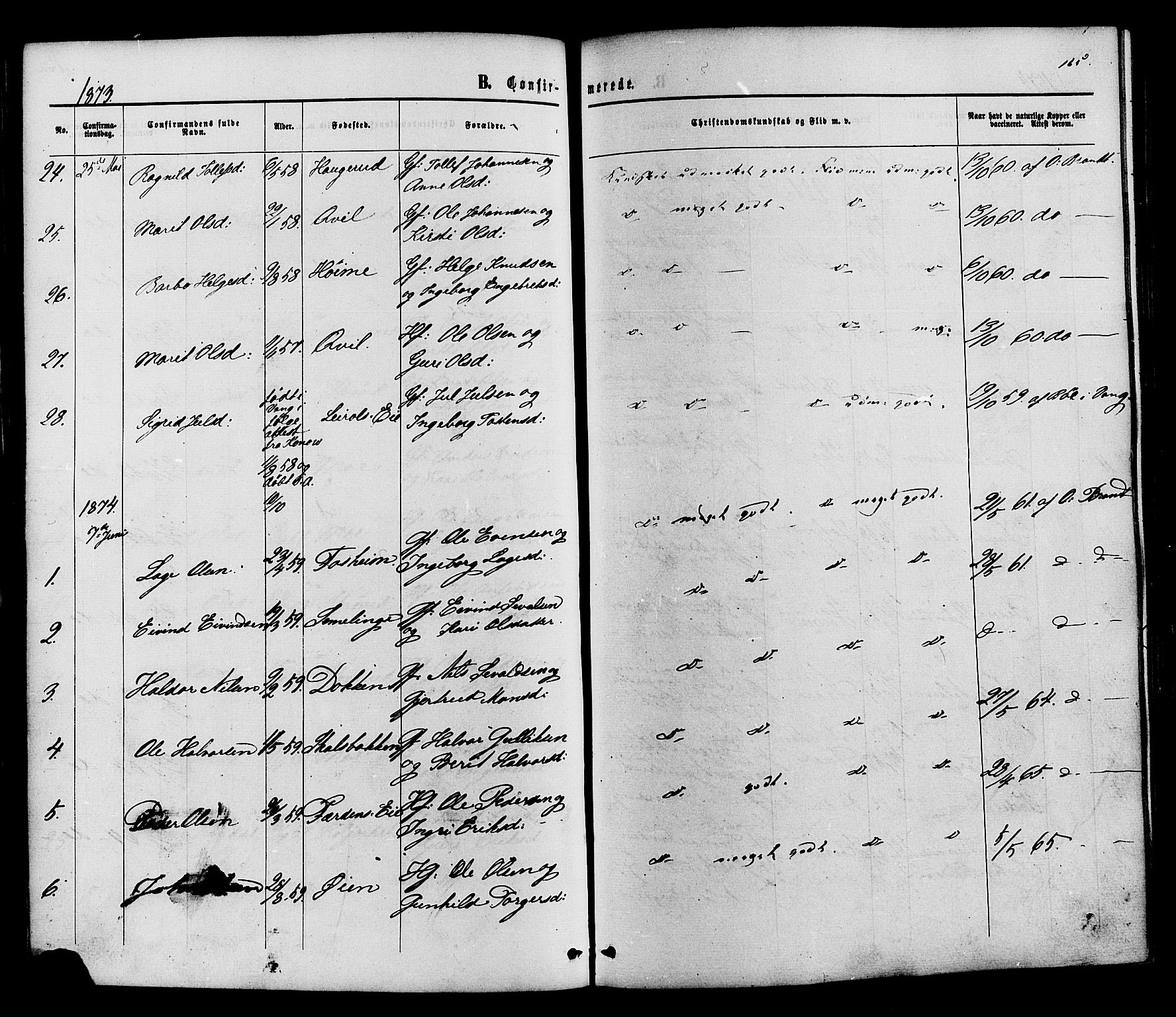 Vestre Slidre prestekontor, AV/SAH-PREST-136/H/Ha/Haa/L0003: Parish register (official) no. 3, 1865-1880, p. 165