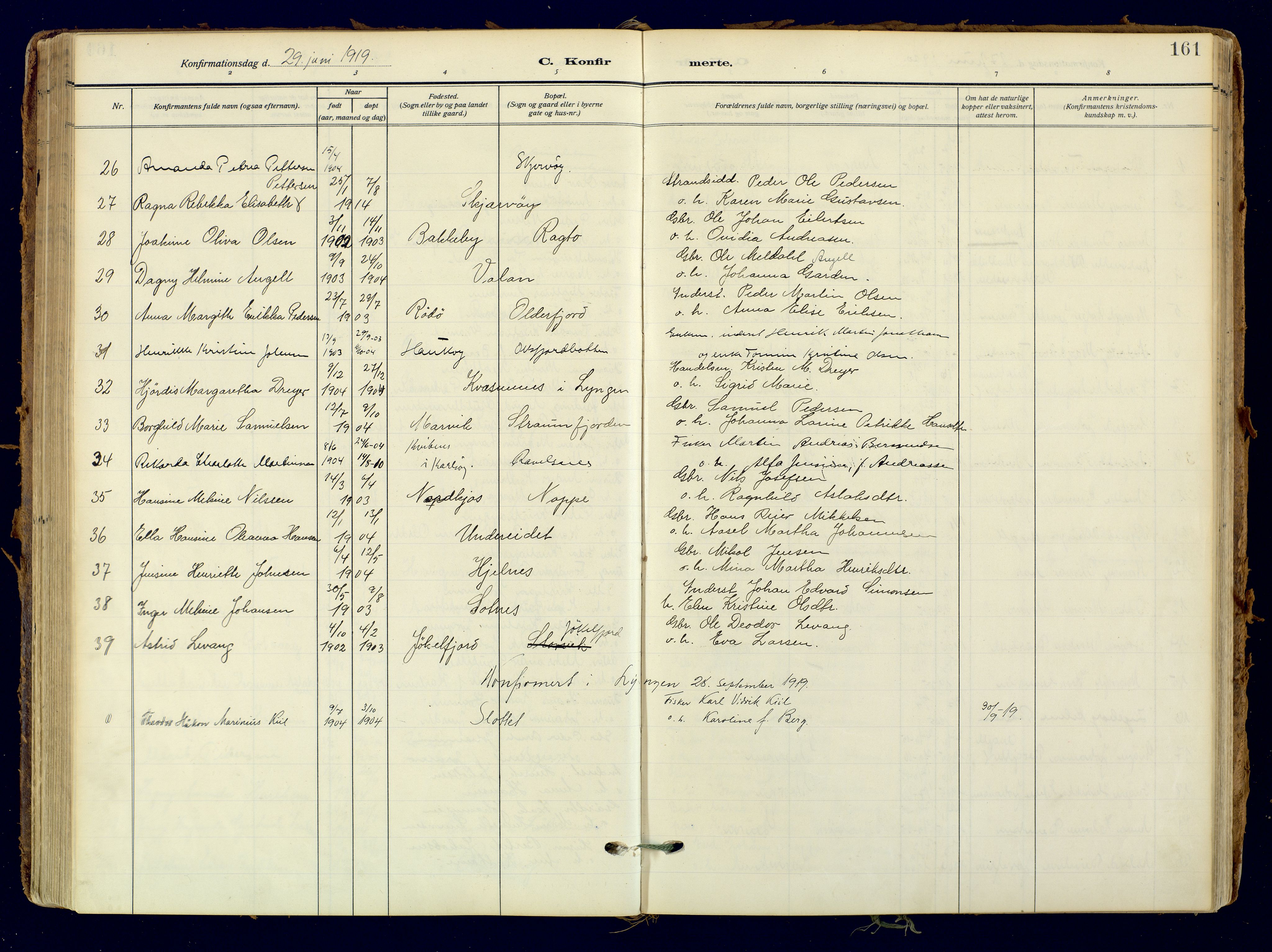 Skjervøy sokneprestkontor, AV/SATØ-S-1300/H/Ha/Haa: Parish register (official) no. 18, 1910-1926, p. 161