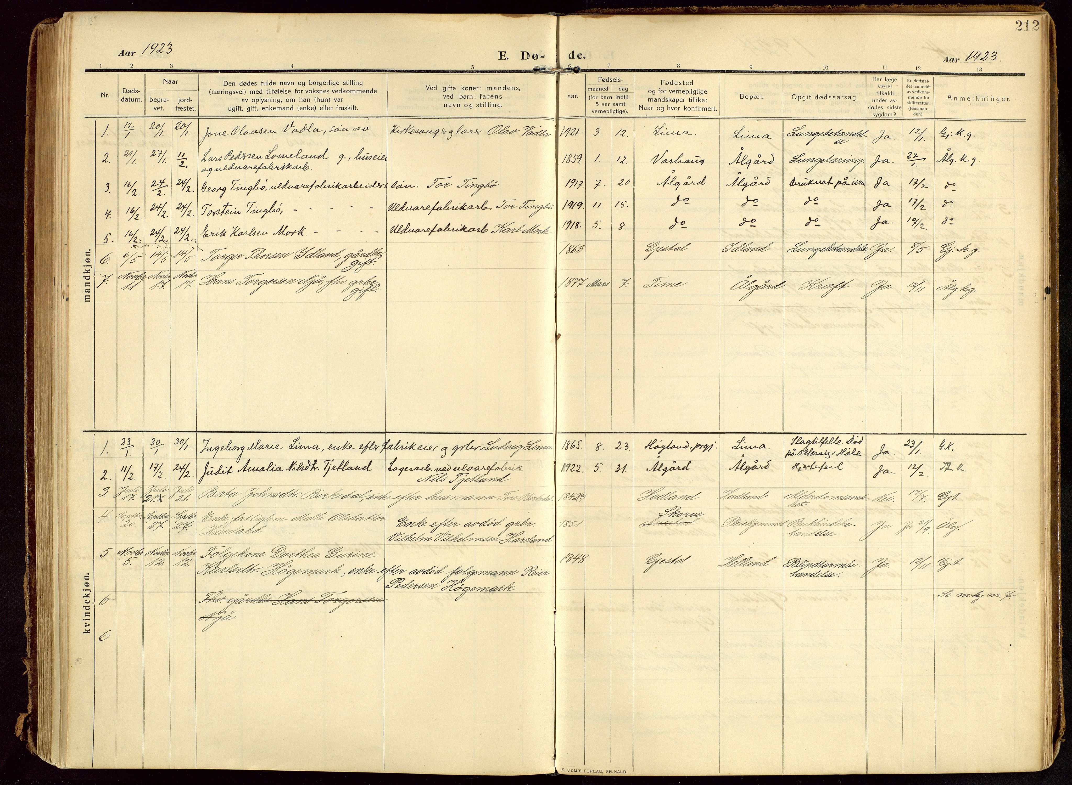 Lye sokneprestkontor, SAST/A-101794/002/B/L0001: Parish register (official) no. A 13, 1910-1925, p. 212