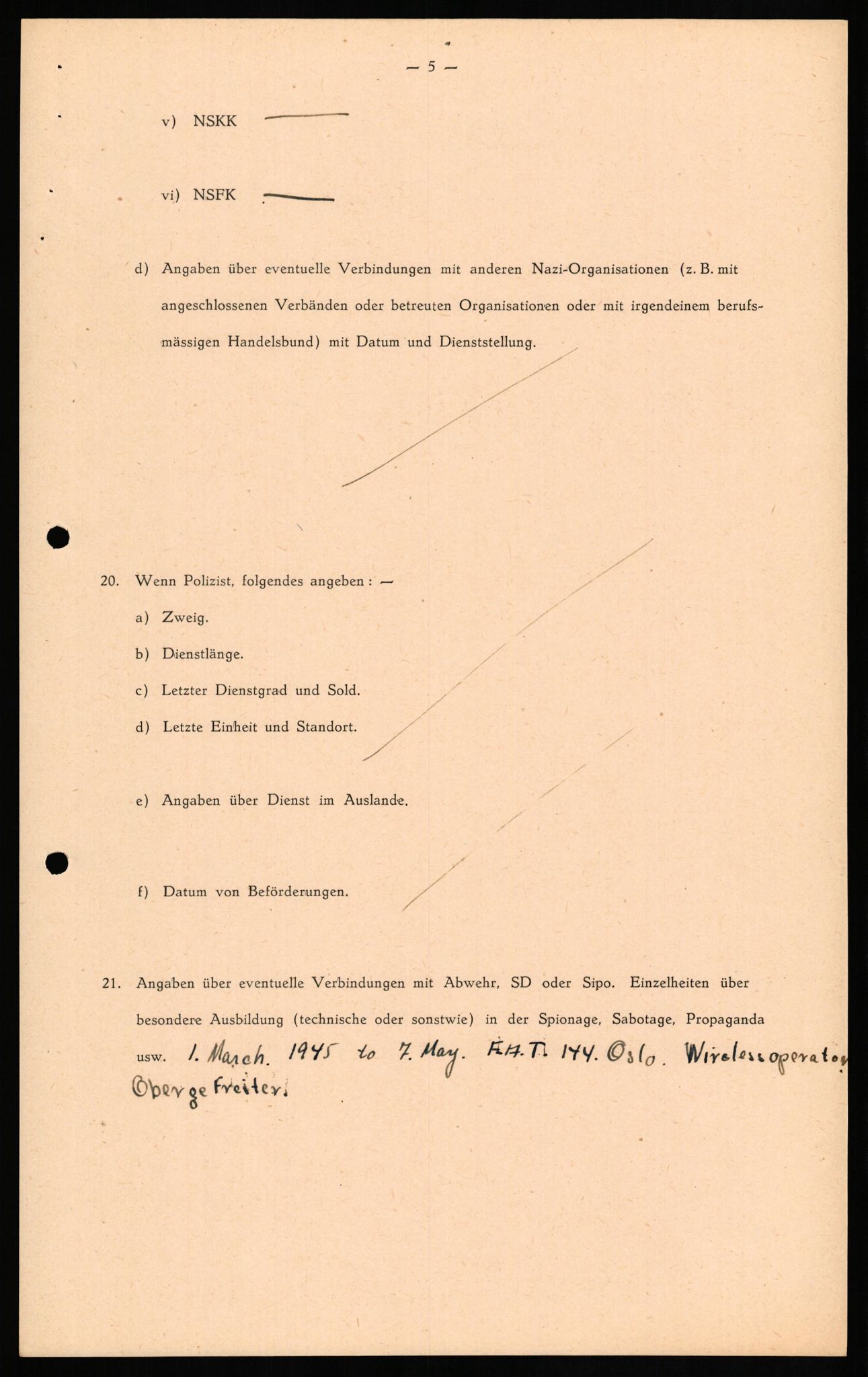 Forsvaret, Forsvarets overkommando II, RA/RAFA-3915/D/Db/L0021: CI Questionaires. Tyske okkupasjonsstyrker i Norge. Tyskere., 1945-1946, p. 245