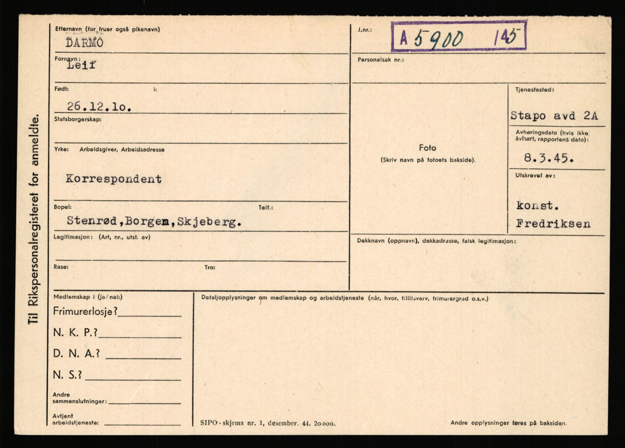Statspolitiet - Hovedkontoret / Osloavdelingen, AV/RA-S-1329/C/Ca/L0003: Brechan - Eichinger	, 1943-1945, p. 3219