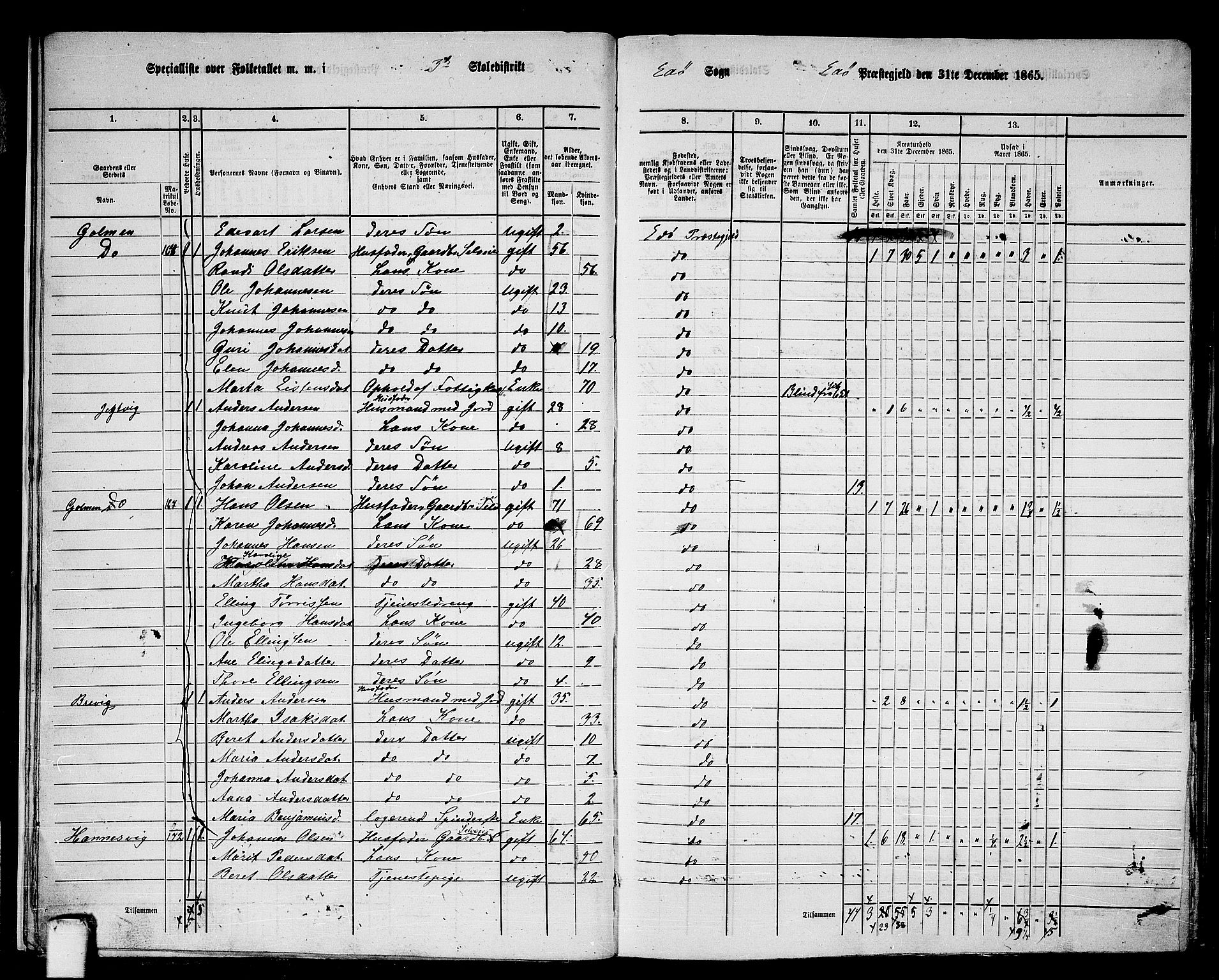 RA, 1865 census for Edøy, 1865, p. 14