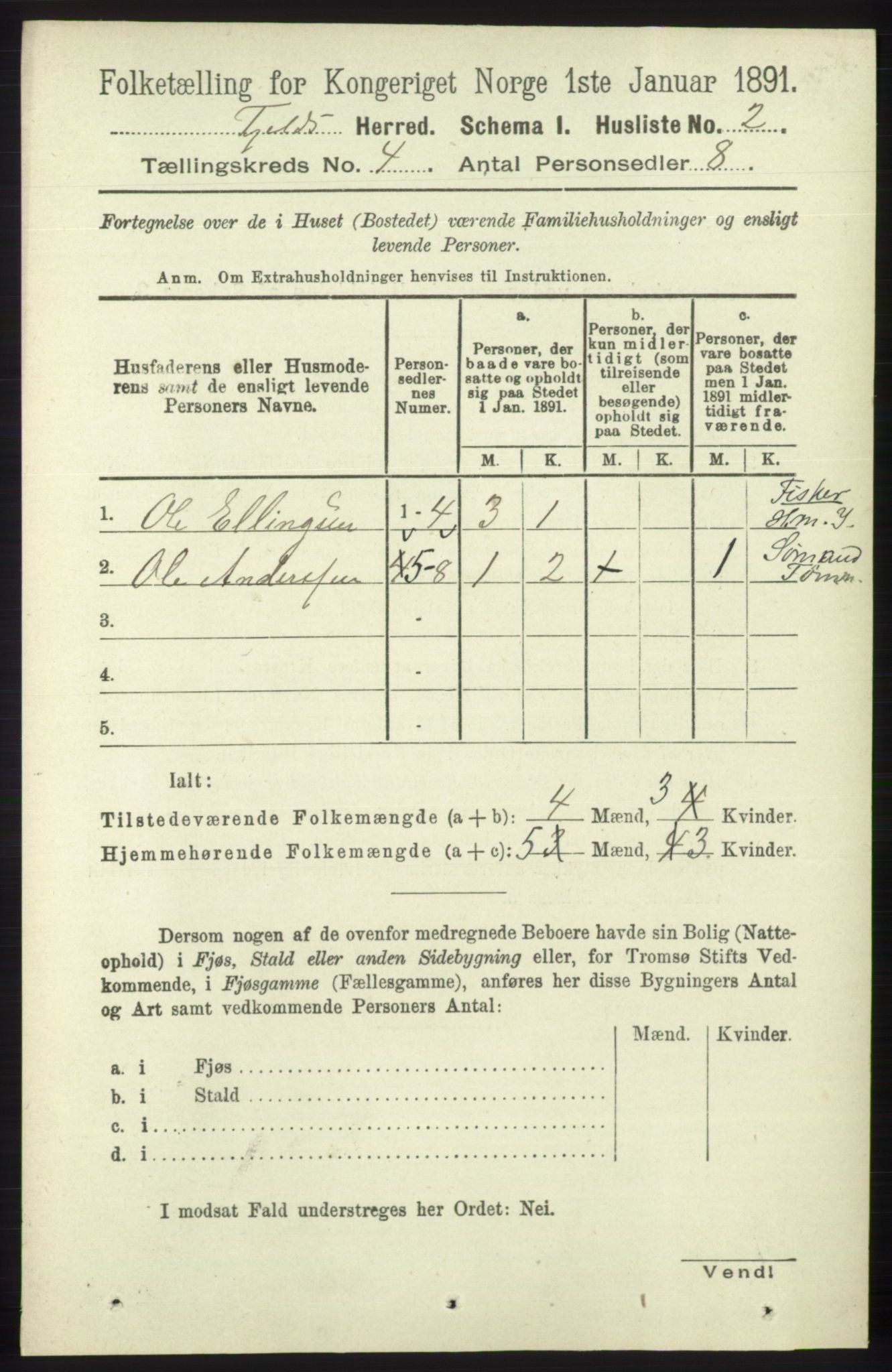 RA, 1891 census for 1246 Fjell, 1891, p. 1955