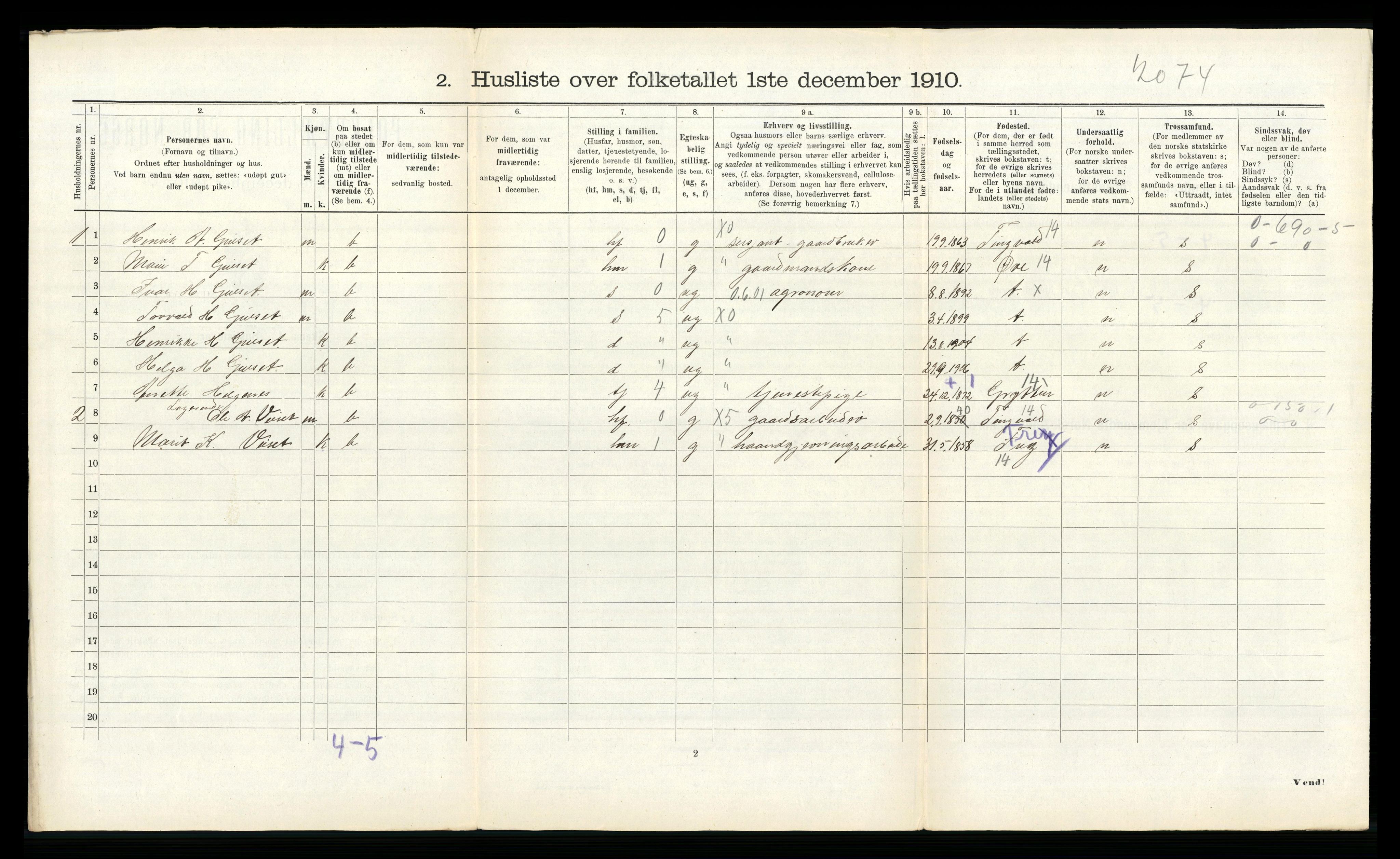 RA, 1910 census for Kvernes, 1910, p. 175