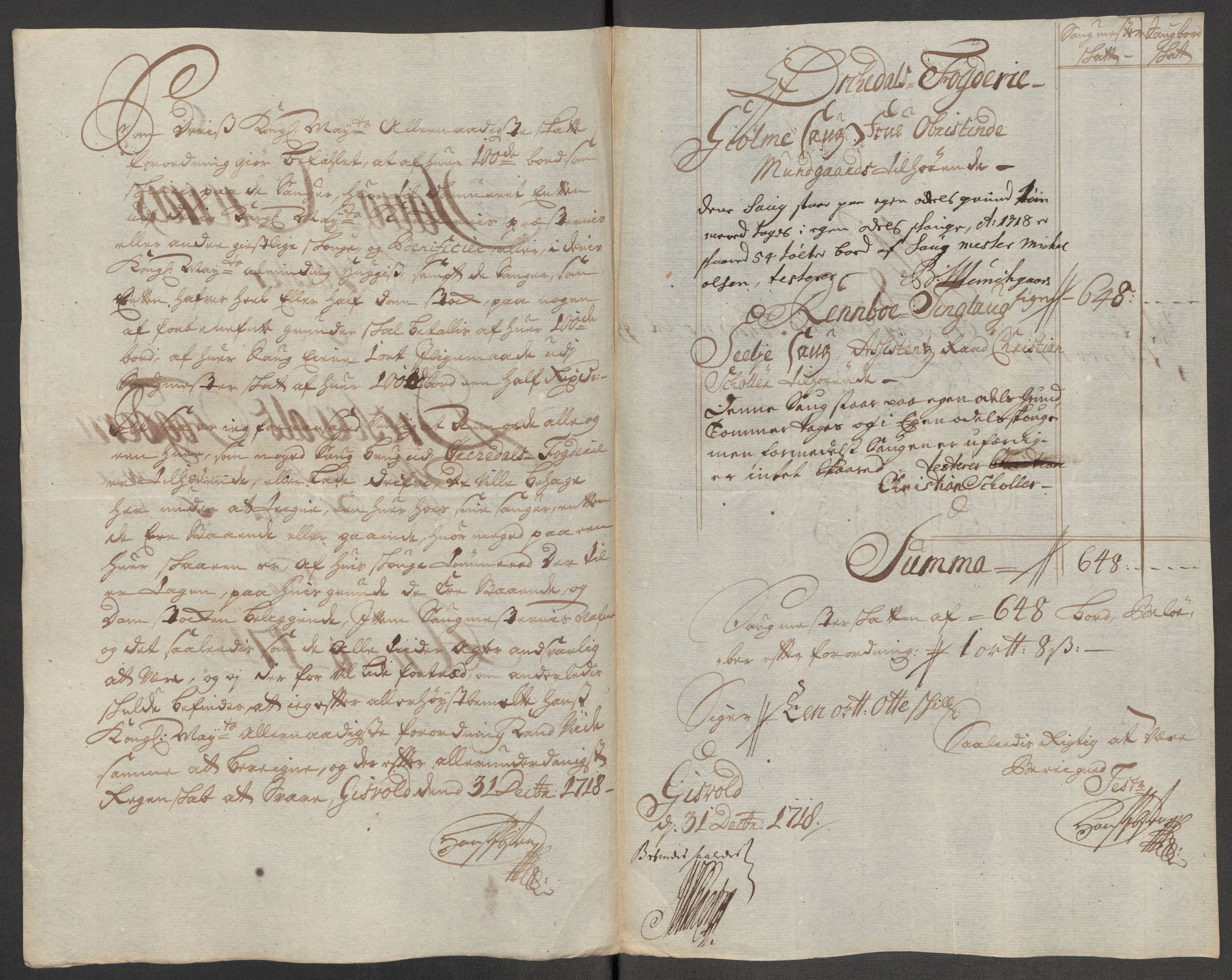 Rentekammeret inntil 1814, Reviderte regnskaper, Fogderegnskap, AV/RA-EA-4092/R60/L3971: Fogderegnskap Orkdal og Gauldal, 1718, p. 130