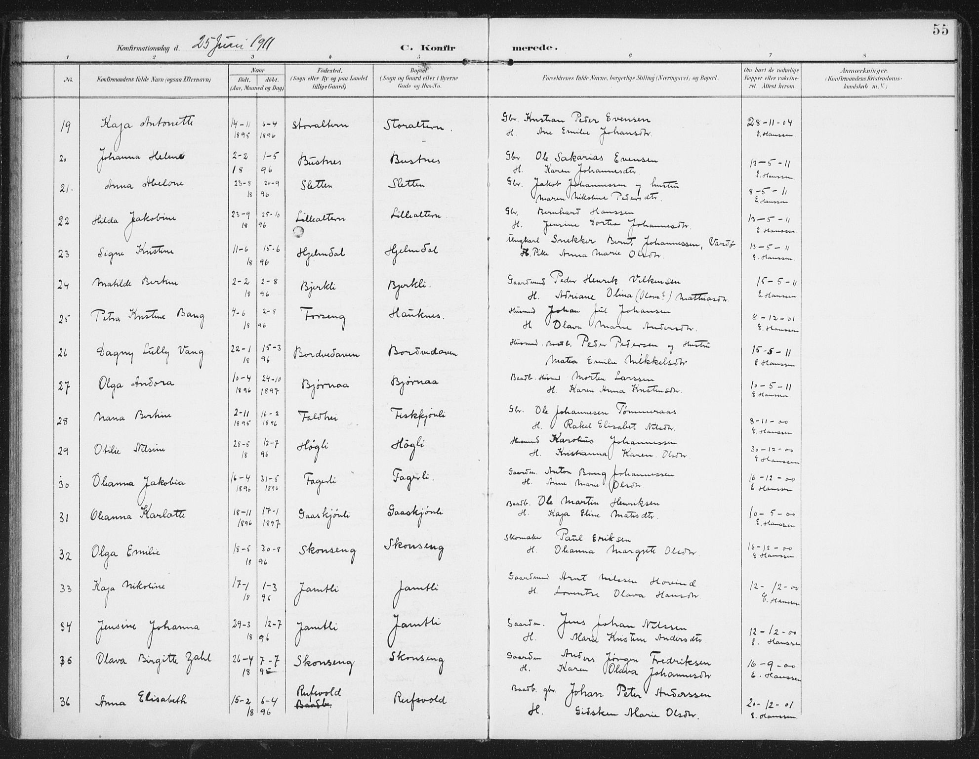 Ministerialprotokoller, klokkerbøker og fødselsregistre - Nordland, AV/SAT-A-1459/827/L0403: Parish register (official) no. 827A15, 1903-1912, p. 55