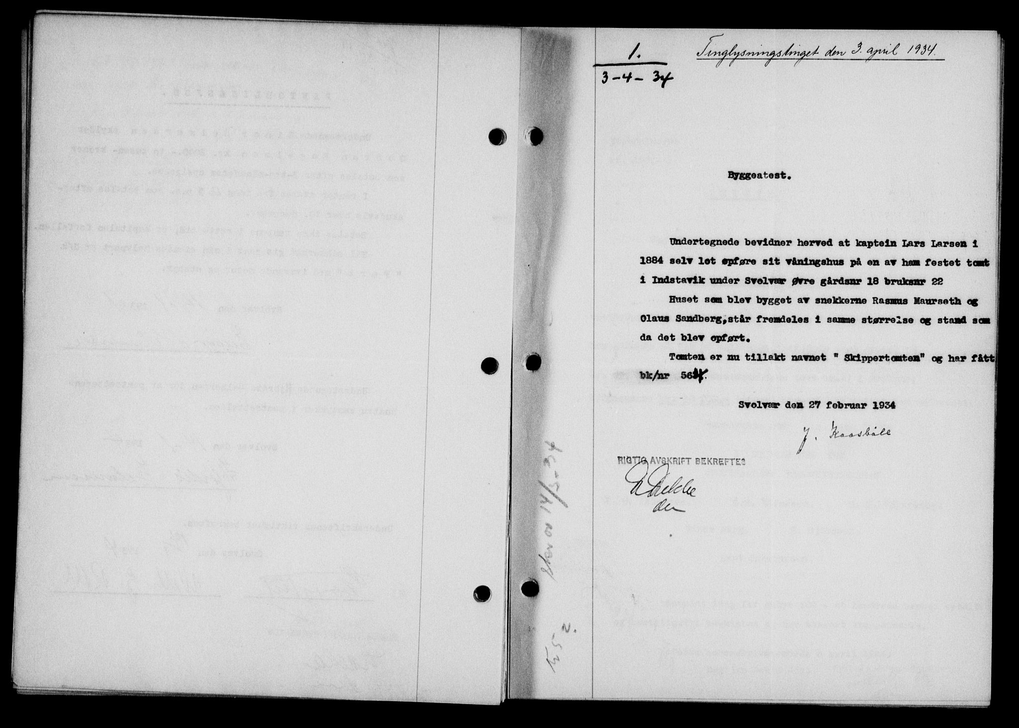 Lofoten sorenskriveri, SAT/A-0017/1/2/2C/L0029b: Mortgage book no. 29b, 1934-1934, Deed date: 03.04.1934