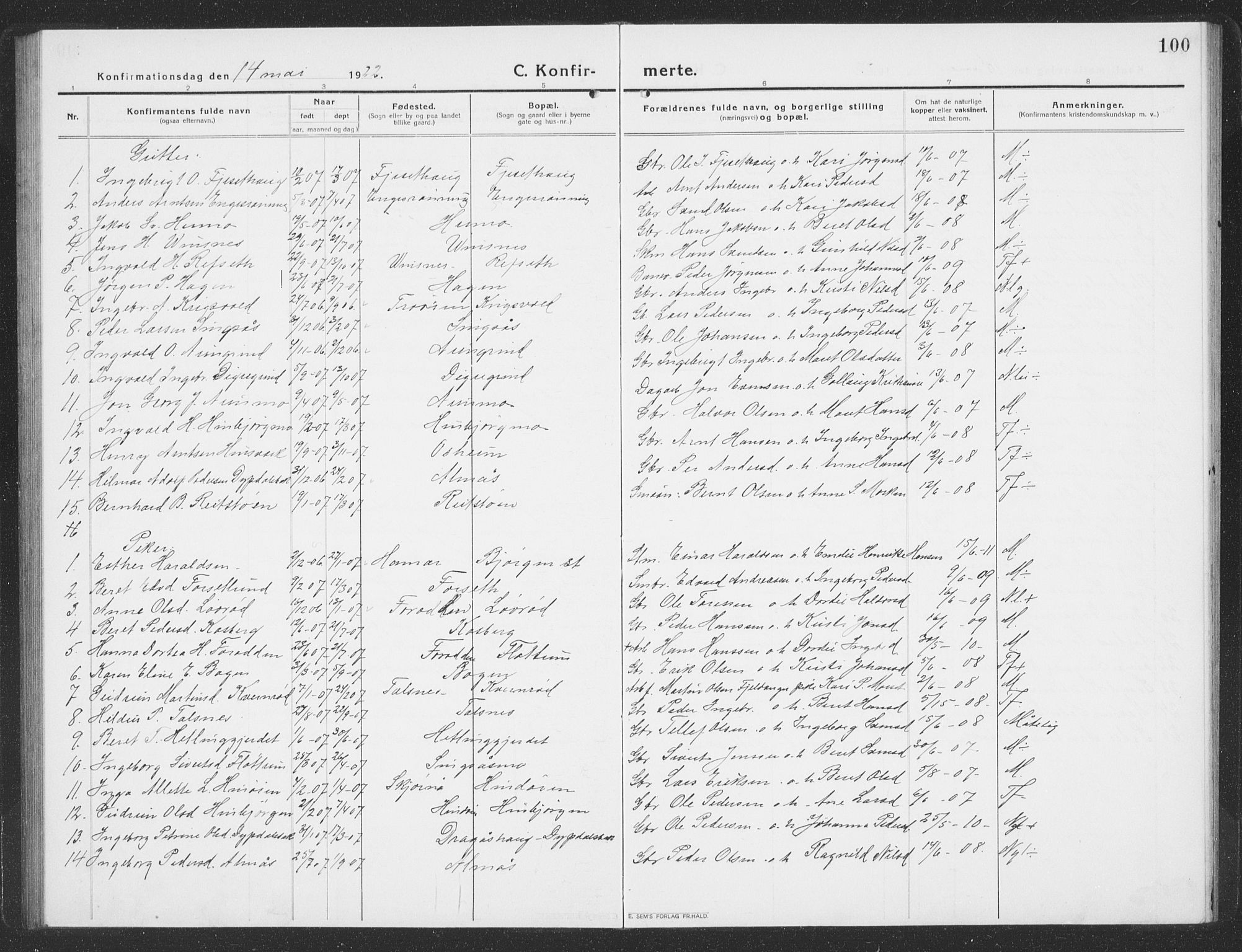 Ministerialprotokoller, klokkerbøker og fødselsregistre - Sør-Trøndelag, SAT/A-1456/688/L1030: Parish register (copy) no. 688C05, 1916-1939, p. 100