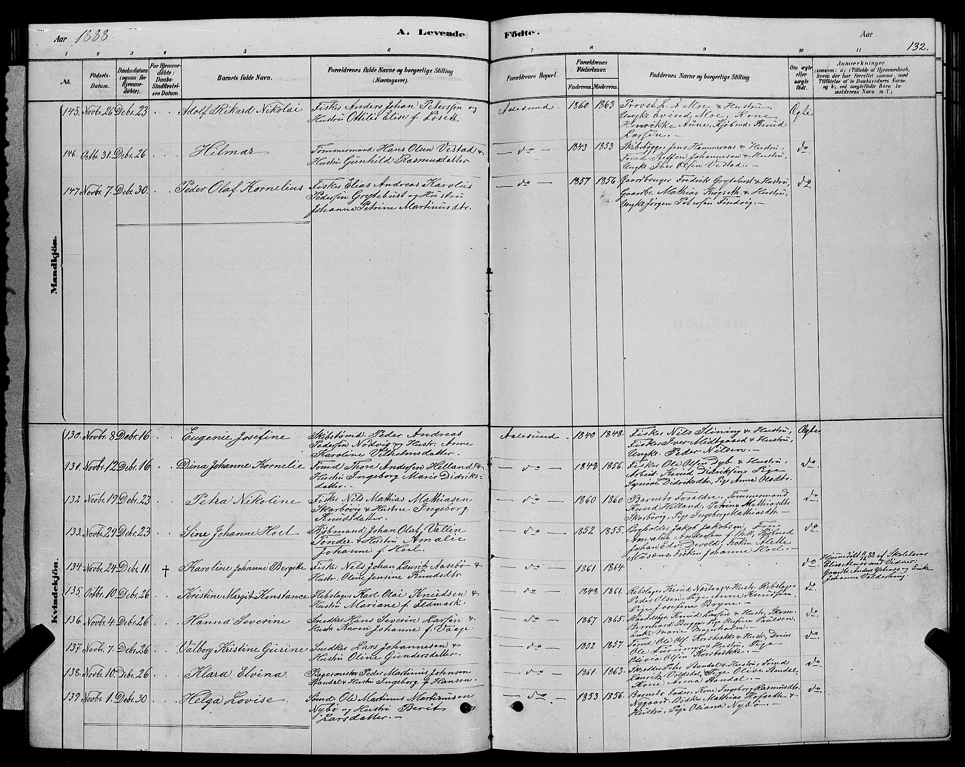 Ministerialprotokoller, klokkerbøker og fødselsregistre - Møre og Romsdal, AV/SAT-A-1454/529/L0466: Parish register (copy) no. 529C03, 1878-1888, p. 132