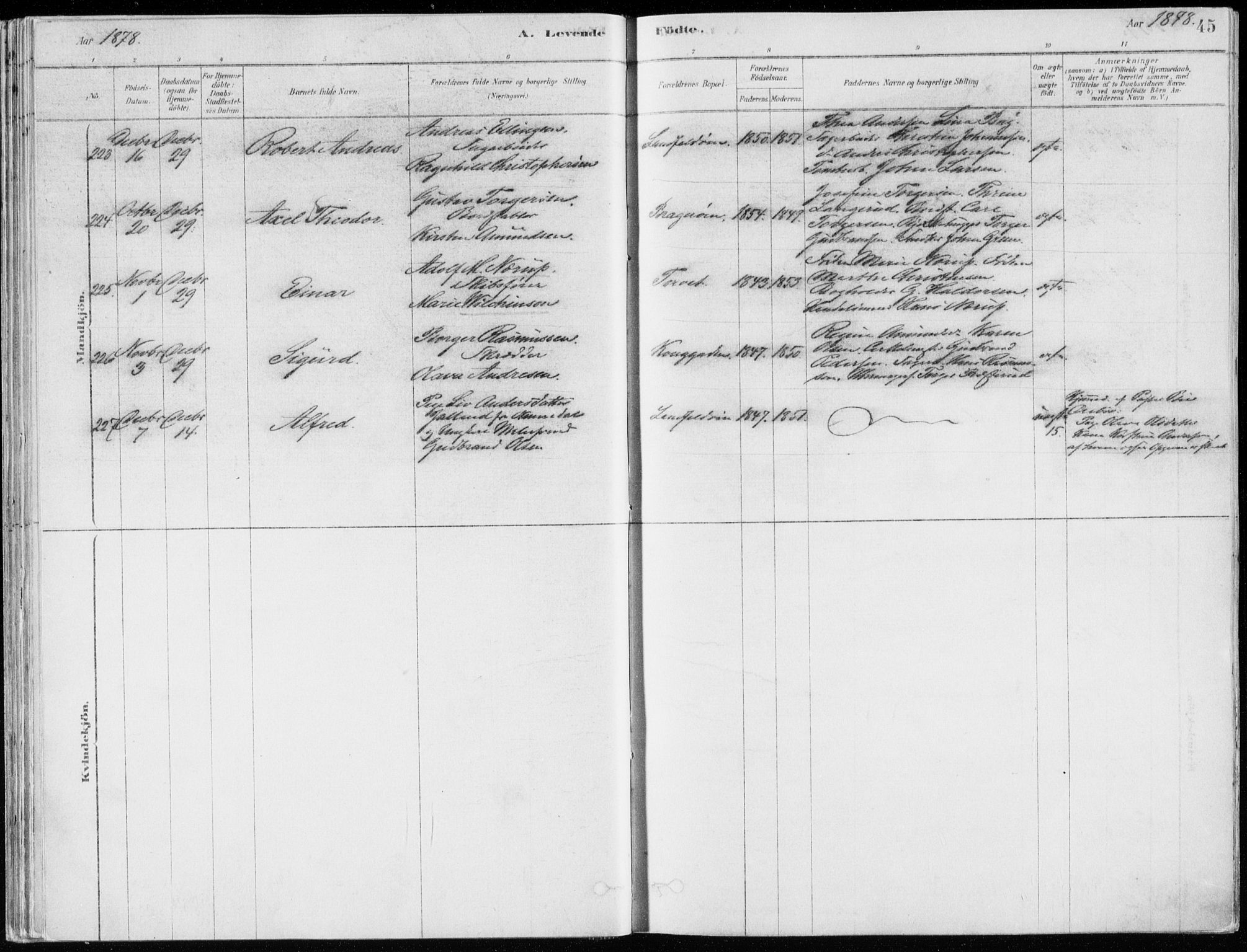 Bragernes kirkebøker, AV/SAKO-A-6/F/Fb/L0006a: Parish register (official) no. II 6A, 1878-1885, p. 45