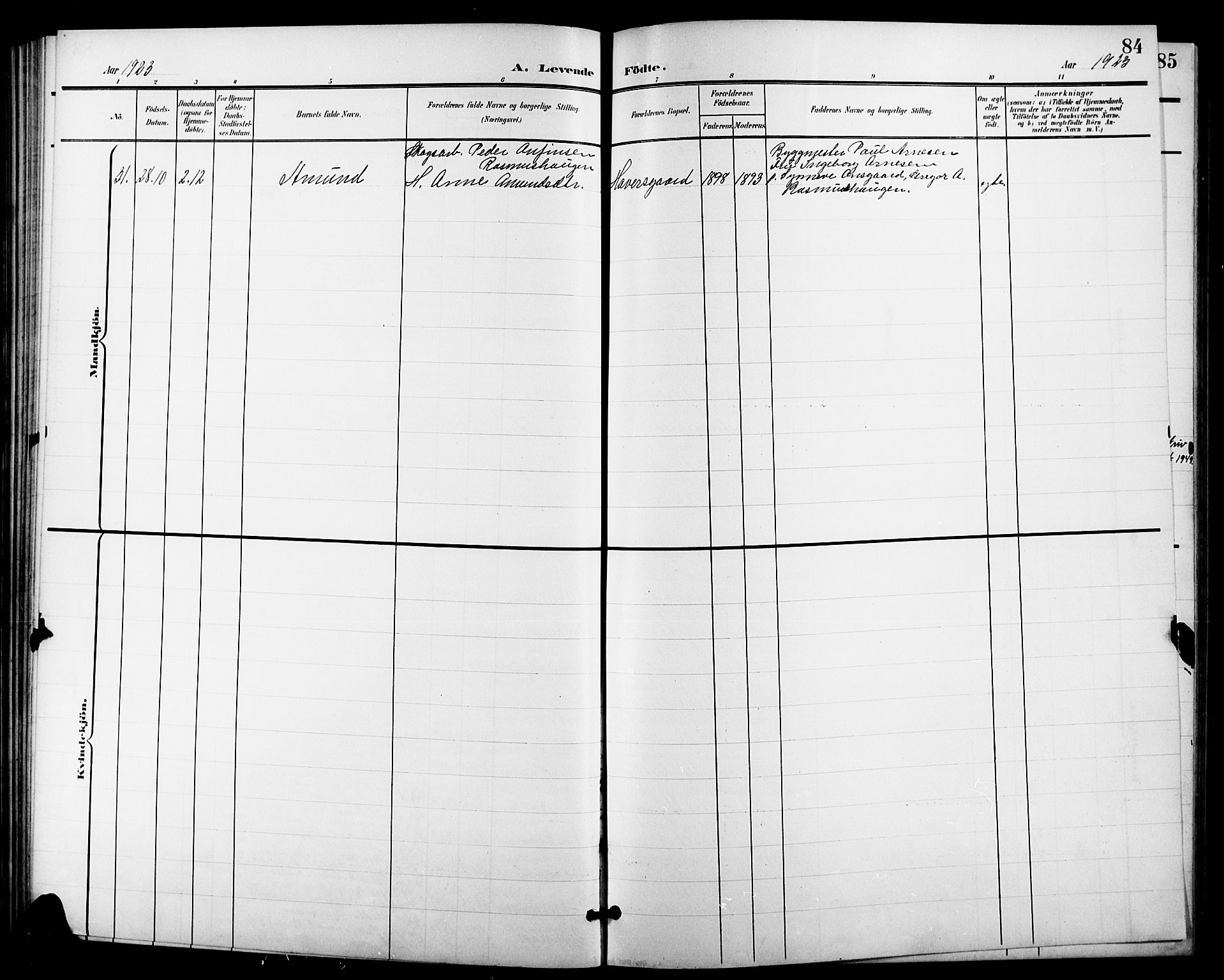 Nes kirkebøker, AV/SAKO-A-236/G/Ga/L0004: Parish register (copy) no. I 4, 1900-1925, p. 84