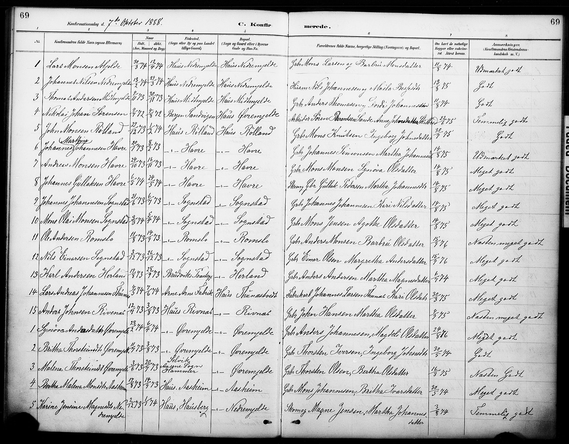 Haus sokneprestembete, AV/SAB-A-75601/H/Haa: Parish register (official) no. B 1, 1887-1898, p. 69