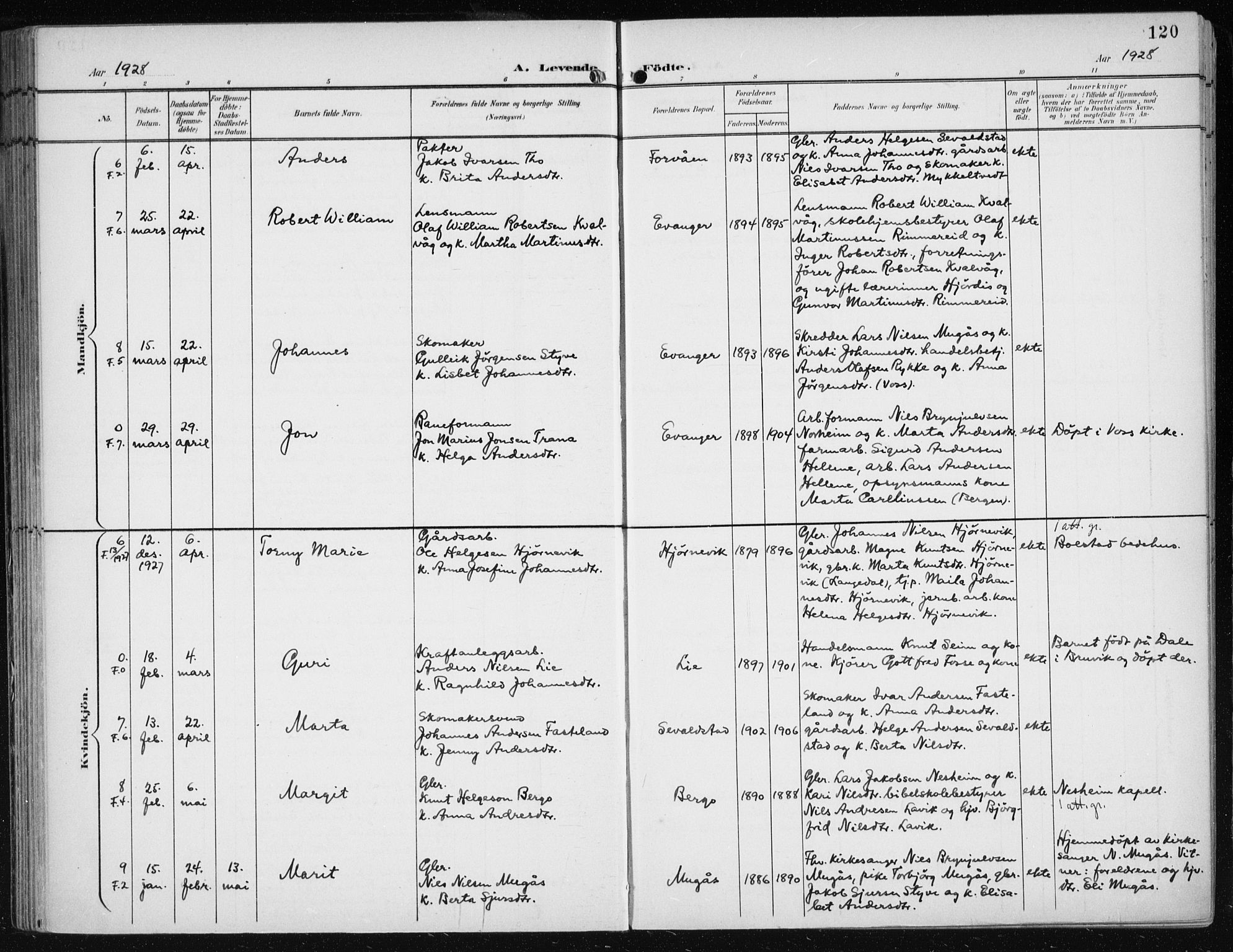 Evanger sokneprestembete, AV/SAB-A-99924: Parish register (official) no. A  3, 1900-1930, p. 120