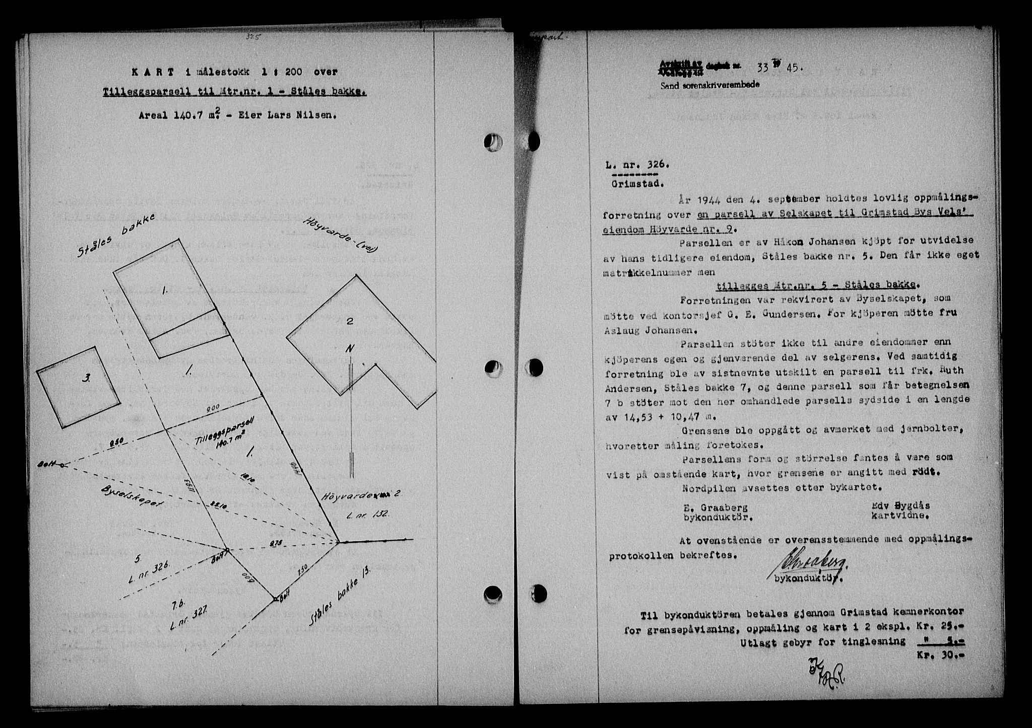 Vestre Nedenes/Sand sorenskriveri, SAK/1221-0010/G/Gb/Gba/L0053: Mortgage book no. A 6, 1944-1945, Diary no: : 33/1945