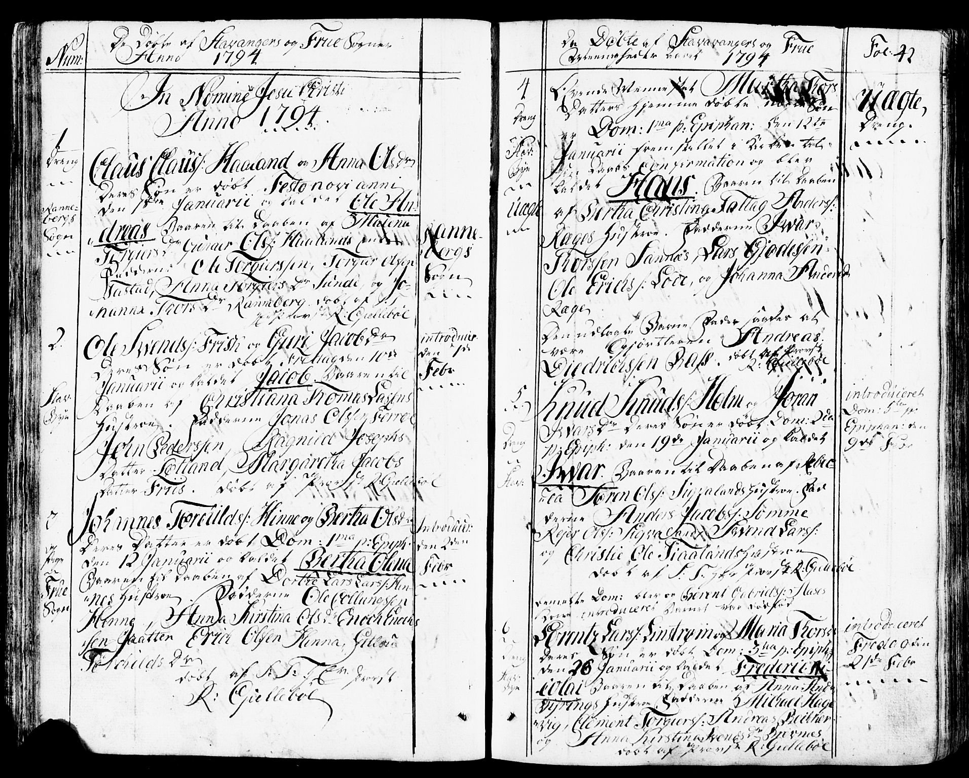 Domkirken sokneprestkontor, SAST/A-101812/001/30/30BB/L0007: Parish register (copy) no. B 7, 1791-1813, p. 42
