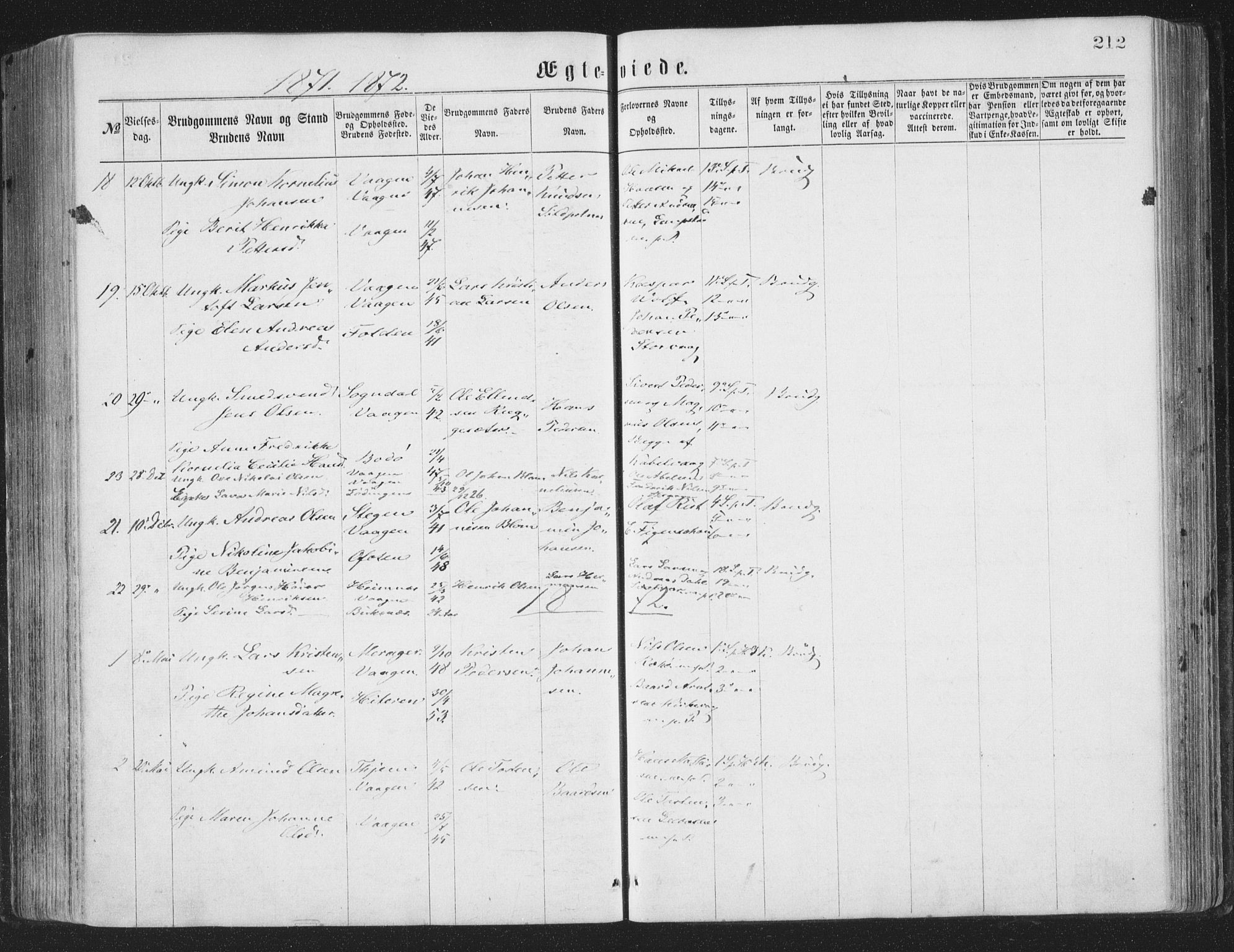Ministerialprotokoller, klokkerbøker og fødselsregistre - Nordland, SAT/A-1459/874/L1057: Parish register (official) no. 874A01, 1866-1877, p. 212