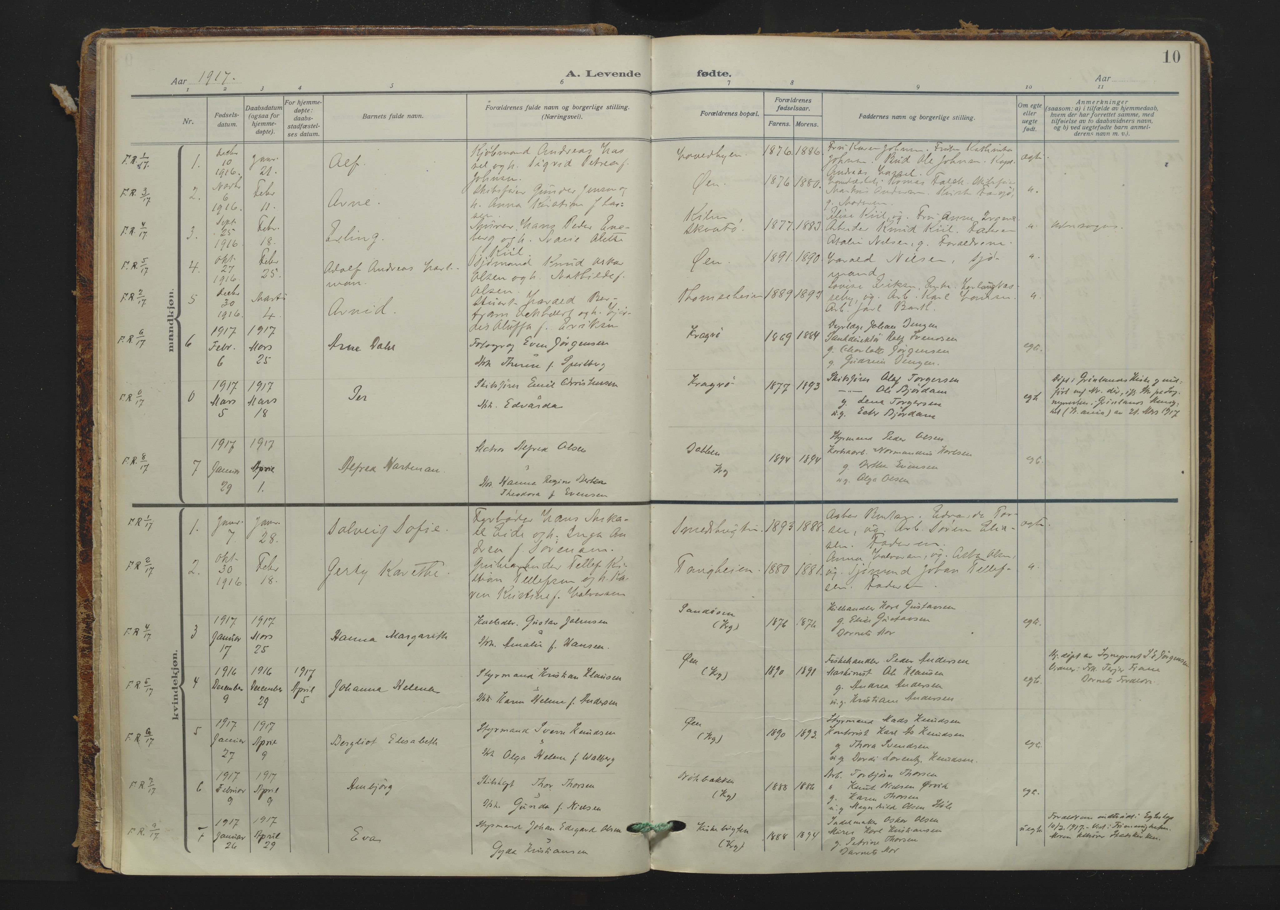 Kragerø kirkebøker, AV/SAKO-A-278/F/Fa/L0014: Parish register (official) no. 14, 1915-1945, p. 10