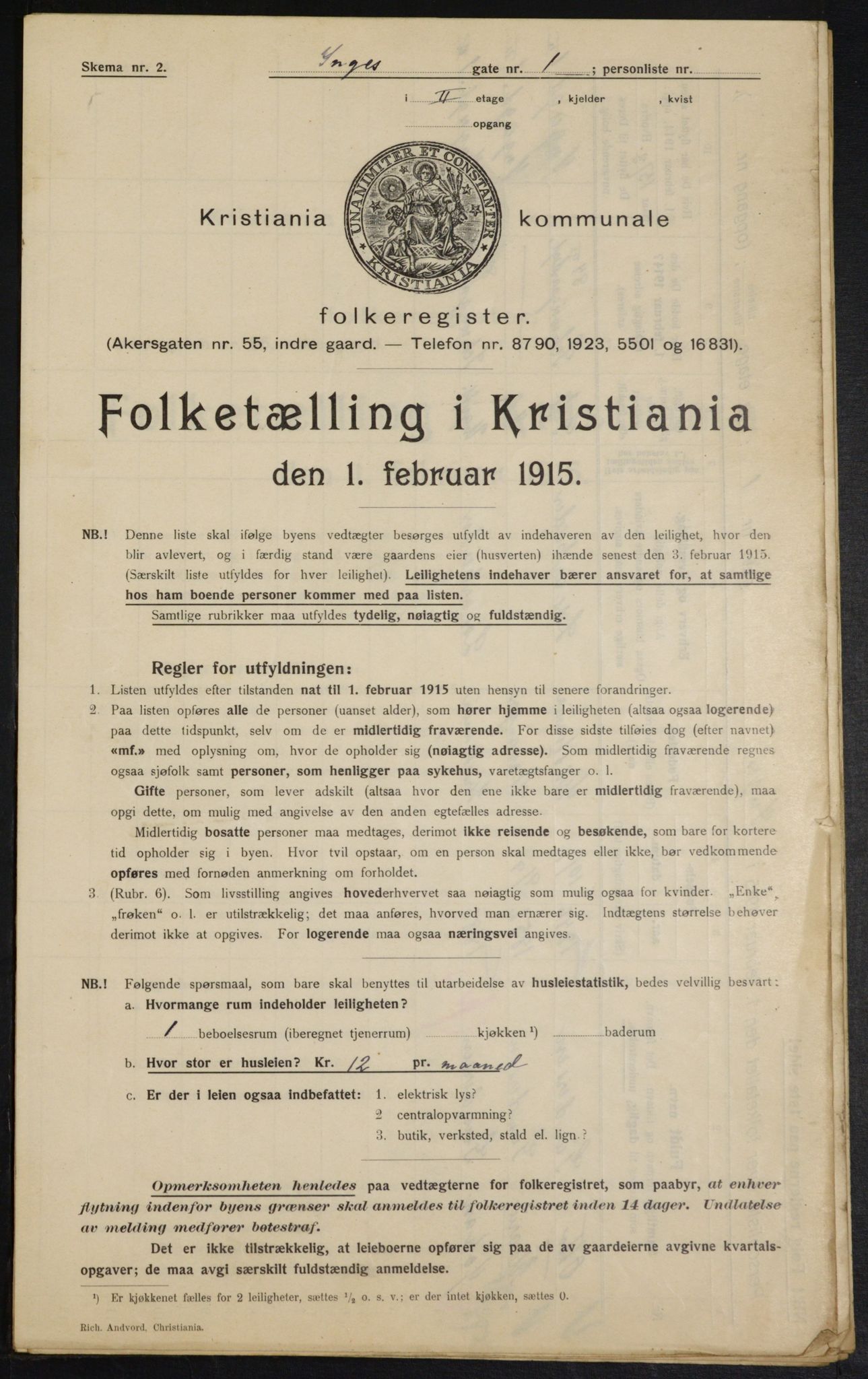 OBA, Municipal Census 1915 for Kristiania, 1915, p. 43388