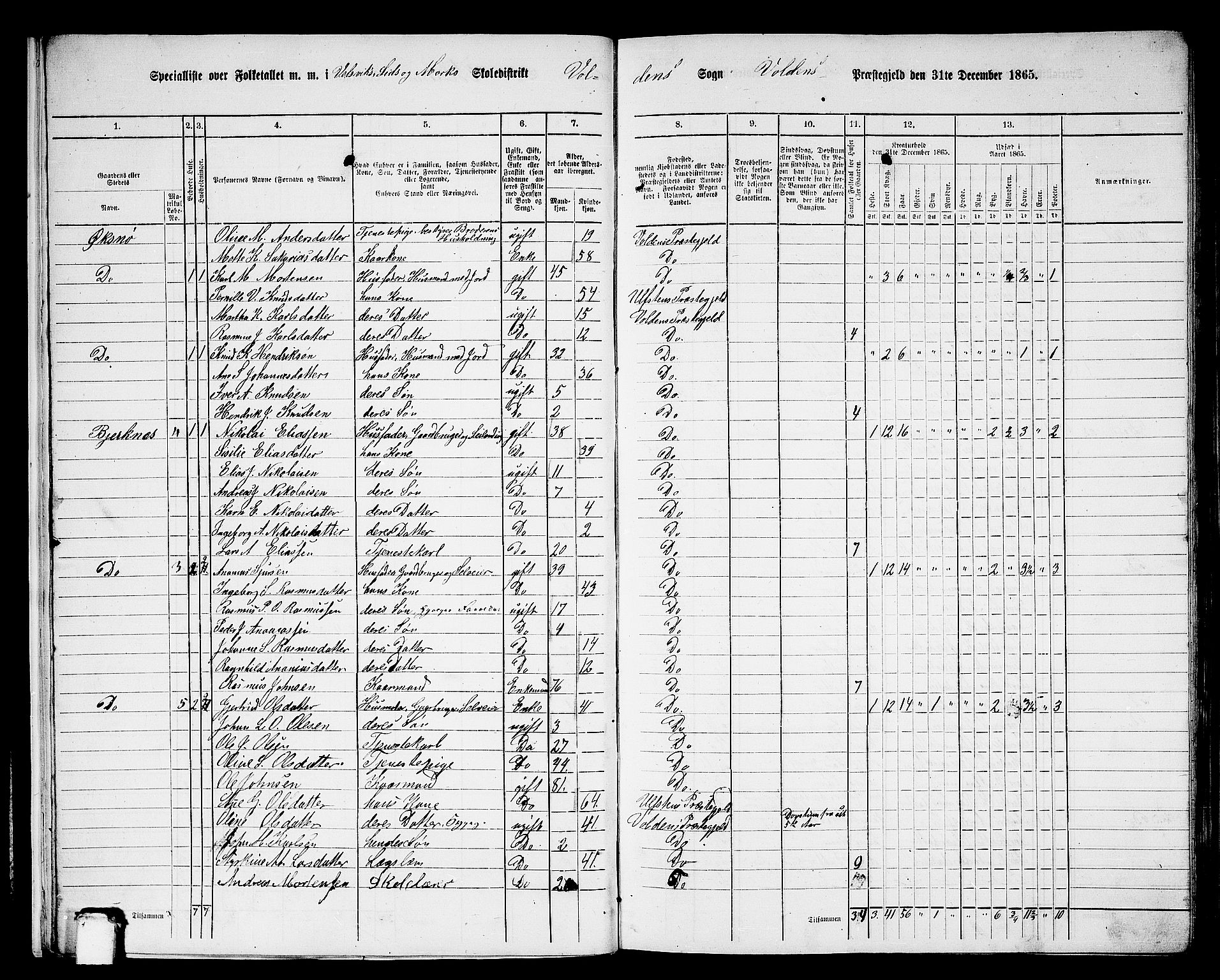 RA, 1865 census for Volda, 1865, p. 16