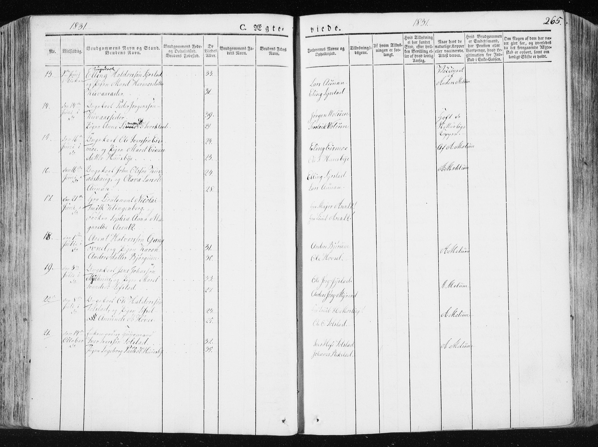 Ministerialprotokoller, klokkerbøker og fødselsregistre - Sør-Trøndelag, SAT/A-1456/665/L0771: Parish register (official) no. 665A06, 1830-1856, p. 265