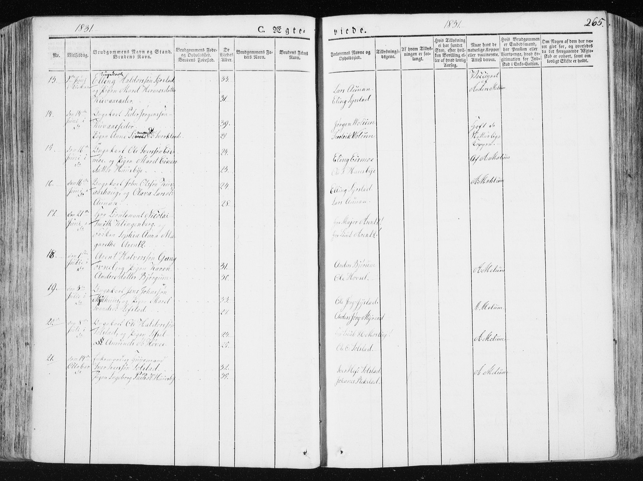 Ministerialprotokoller, klokkerbøker og fødselsregistre - Sør-Trøndelag, AV/SAT-A-1456/665/L0771: Parish register (official) no. 665A06, 1830-1856, p. 265