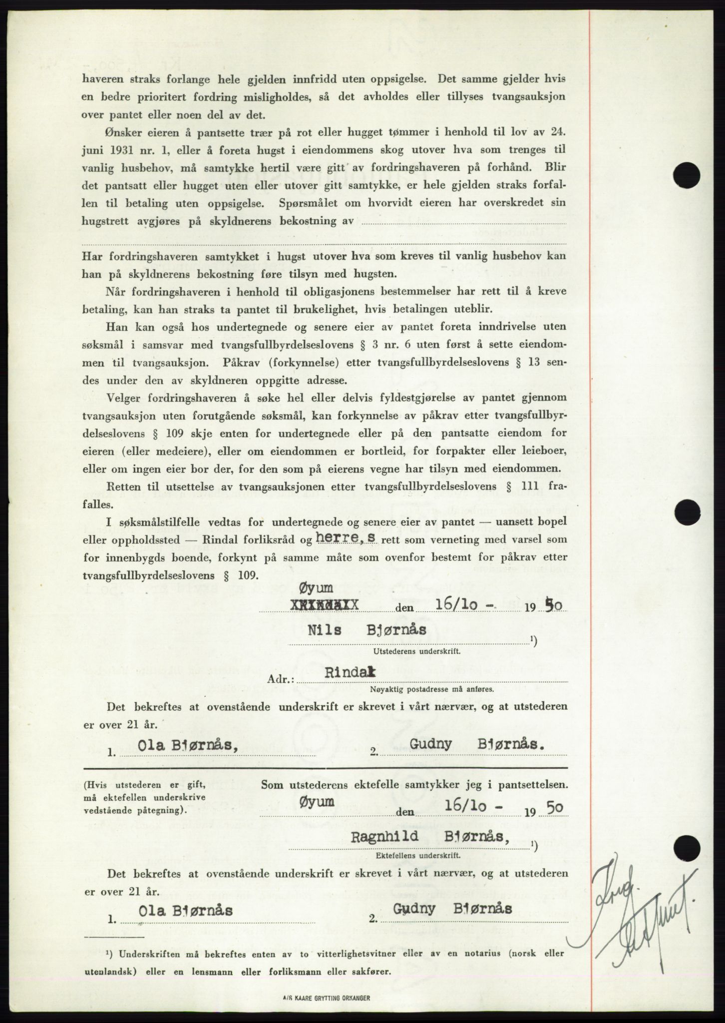 Nordmøre sorenskriveri, AV/SAT-A-4132/1/2/2Ca: Mortgage book no. B106, 1950-1950, Diary no: : 3302/1950