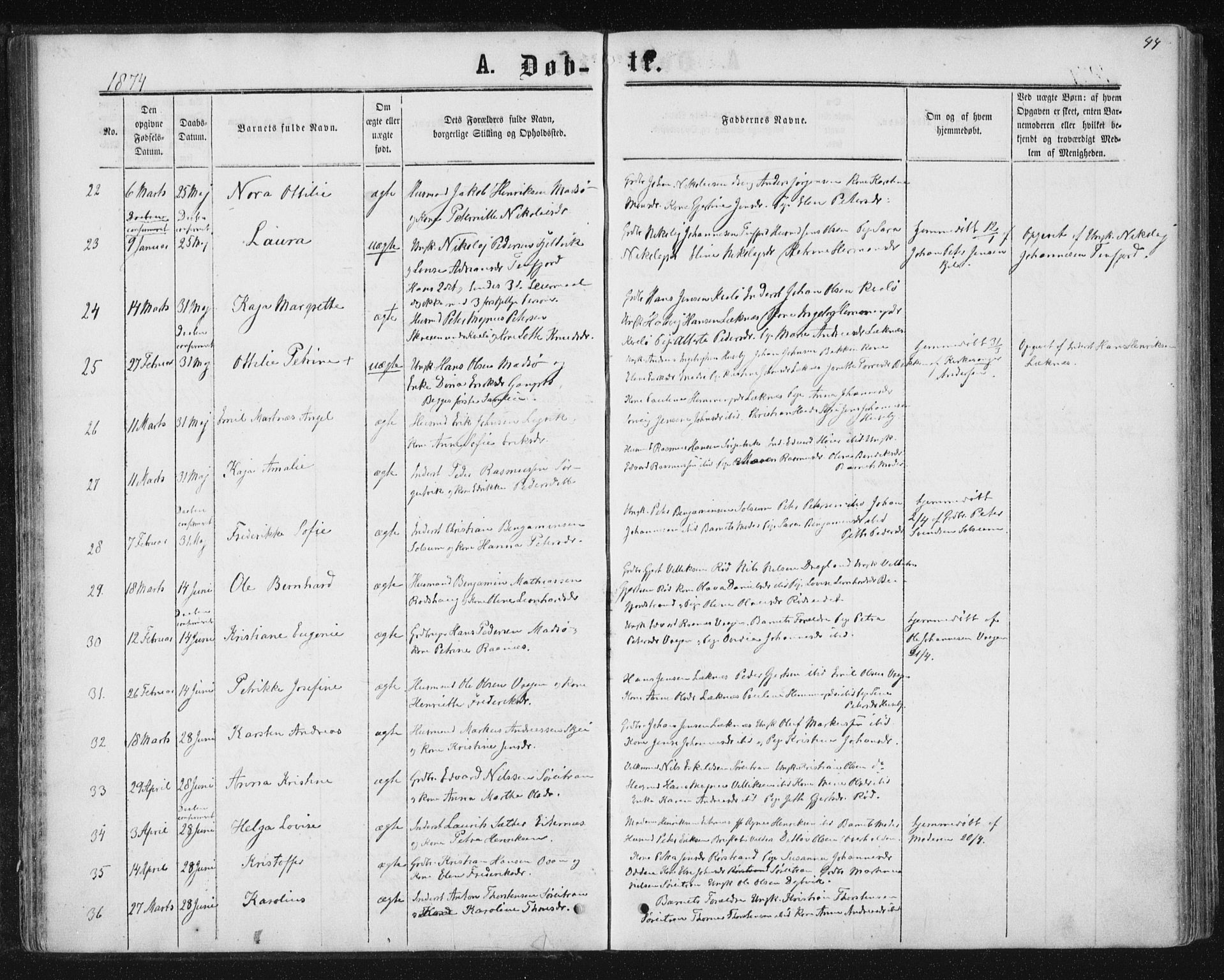 Ministerialprotokoller, klokkerbøker og fødselsregistre - Nord-Trøndelag, SAT/A-1458/788/L0696: Parish register (official) no. 788A03, 1863-1877, p. 44