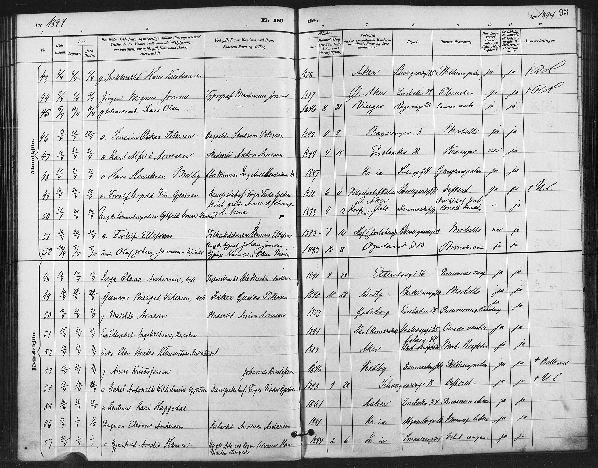 Gamlebyen prestekontor Kirkebøker, AV/SAO-A-10884/F/Fa/L0009: Parish register (official) no. 9, 1888-1909, p. 93