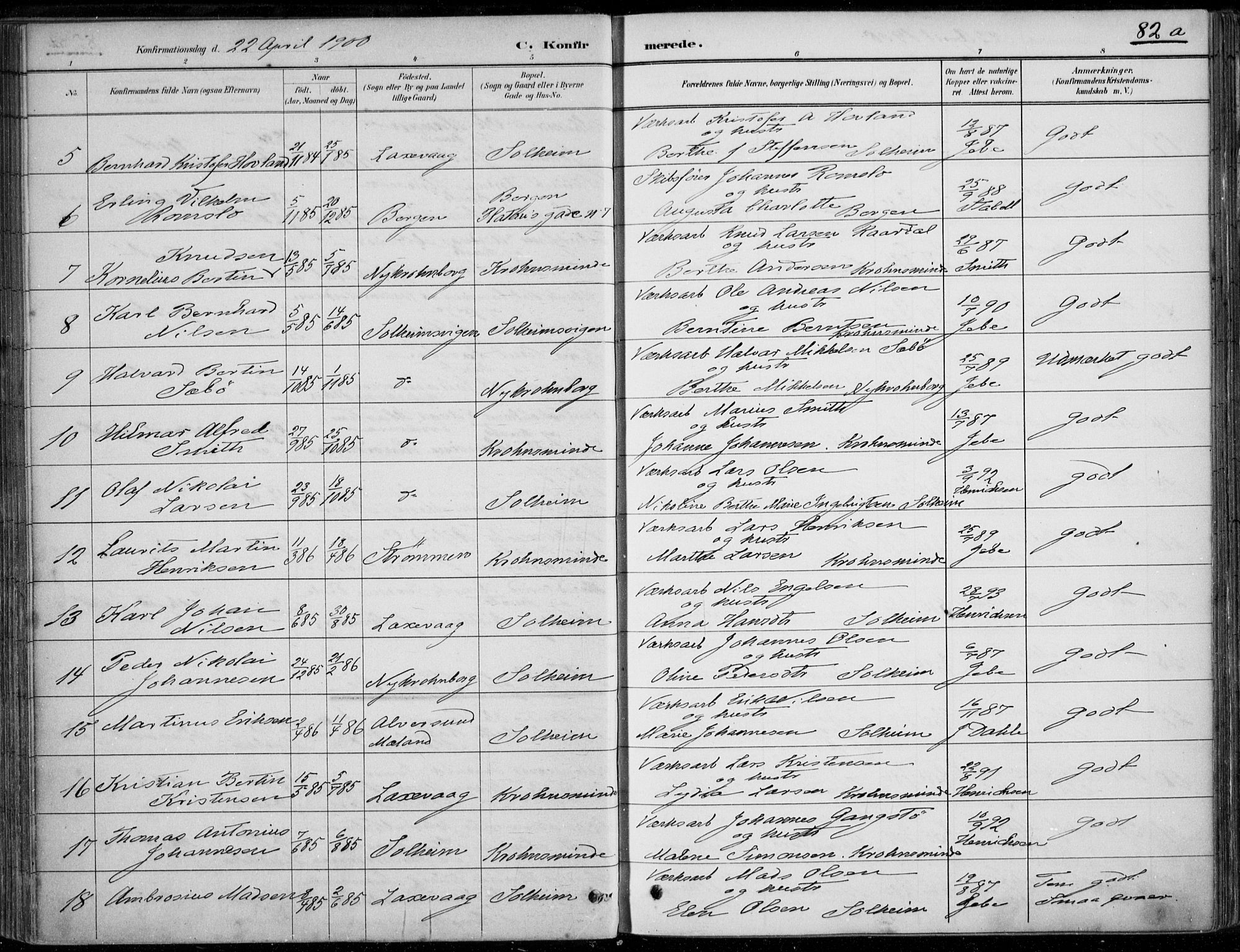 Årstad Sokneprestembete, AV/SAB-A-79301/H/Haa/L0006: Parish register (official) no. B 1, 1886-1901, p. 82