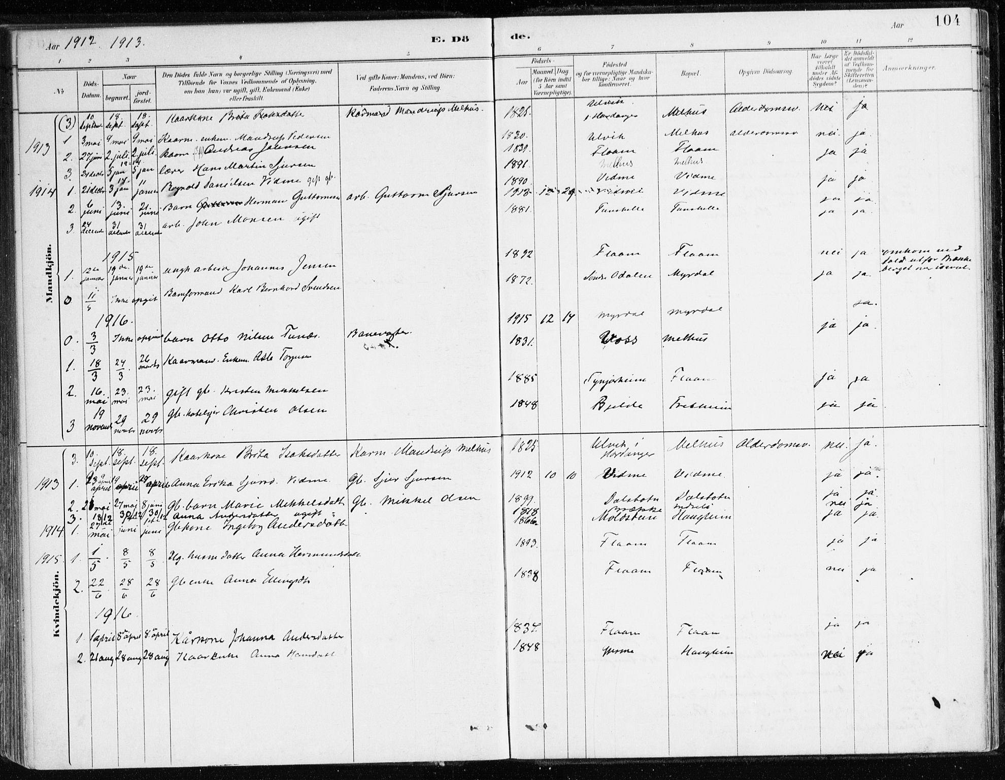 Aurland sokneprestembete, SAB/A-99937/H/Ha/Hac/L0001: Parish register (official) no. C 1, 1880-1921, p. 104