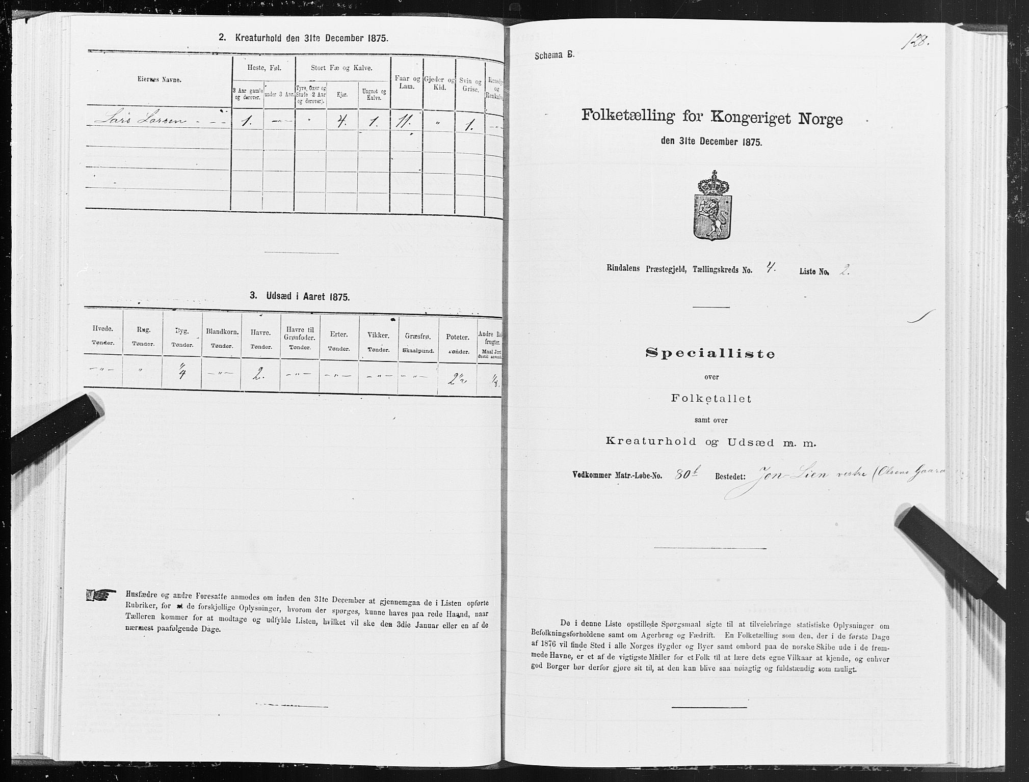 SAT, 1875 census for 1567P Rindal, 1875, p. 2128