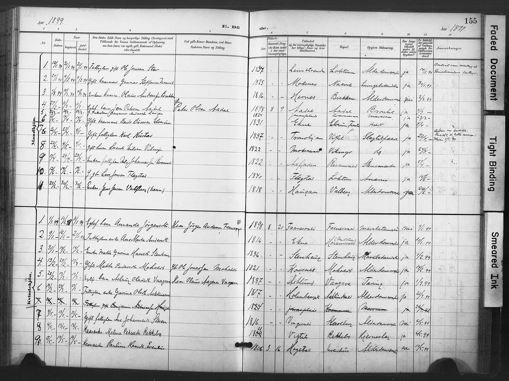 Ministerialprotokoller, klokkerbøker og fødselsregistre - Nord-Trøndelag, SAT/A-1458/713/L0122: Parish register (official) no. 713A11, 1899-1910, p. 155