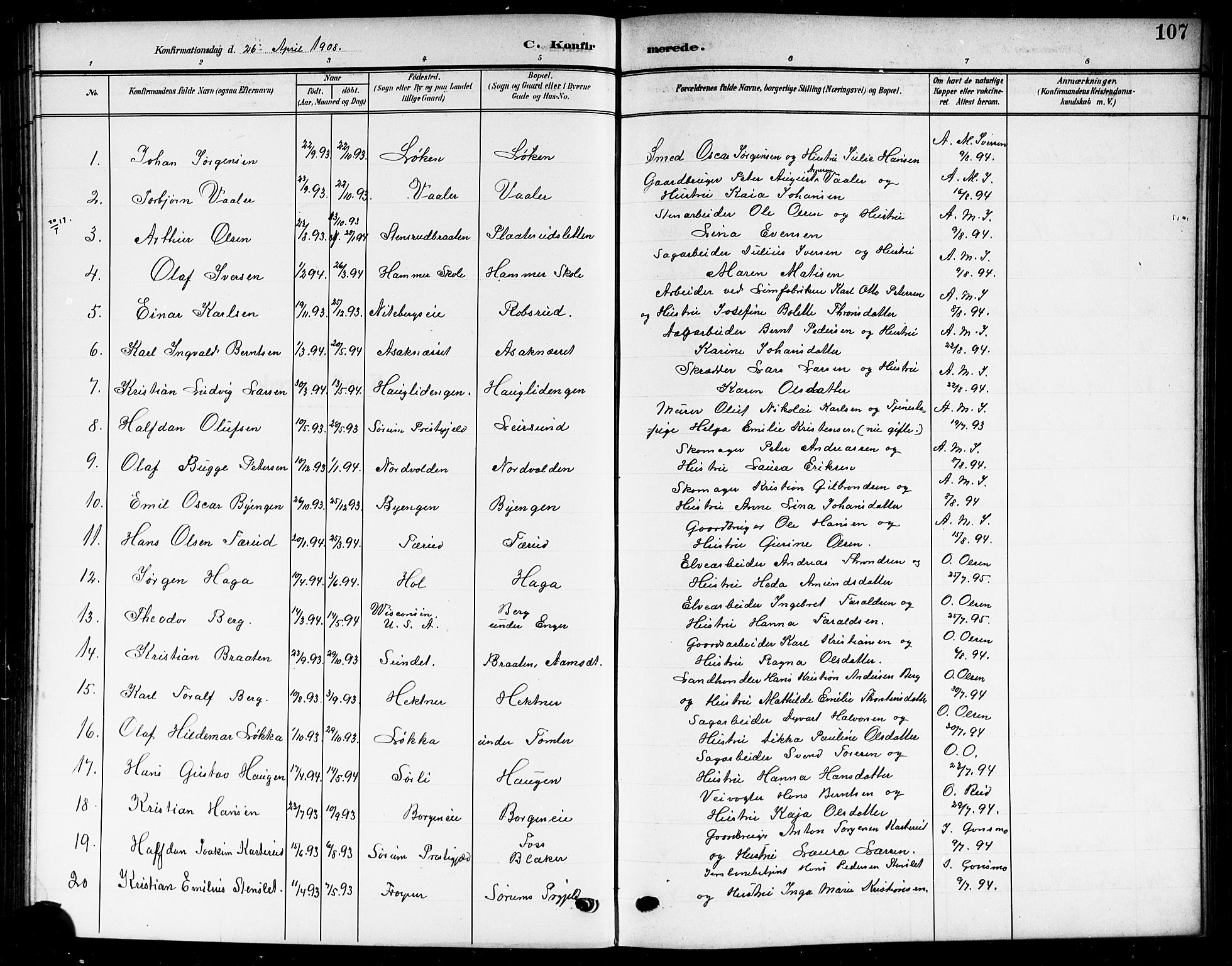 Skedsmo prestekontor Kirkebøker, SAO/A-10033a/G/Gc/L0001: Parish register (copy) no. III 1, 1908-1916, p. 107