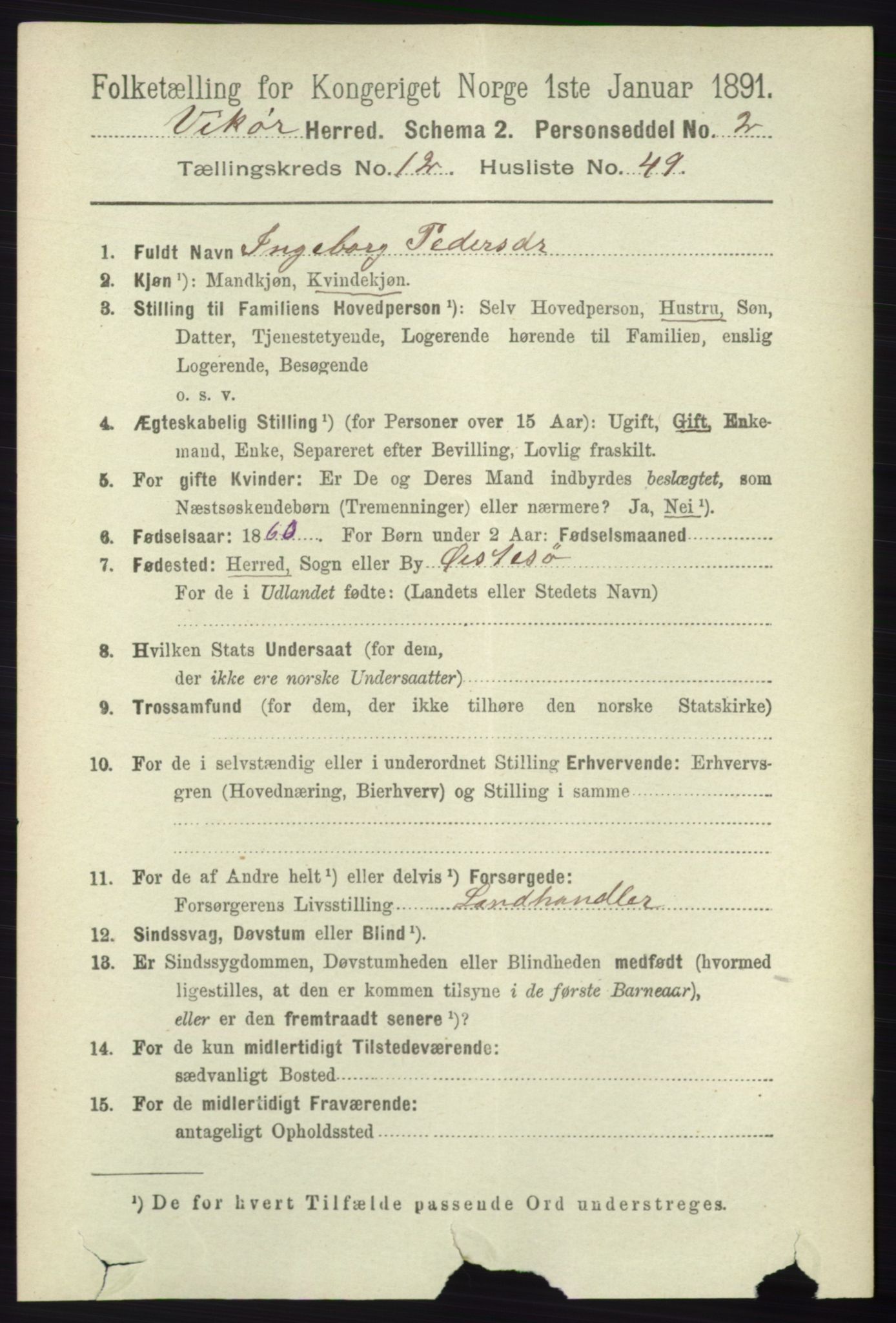 RA, 1891 census for 1238 Vikør, 1891, p. 3558