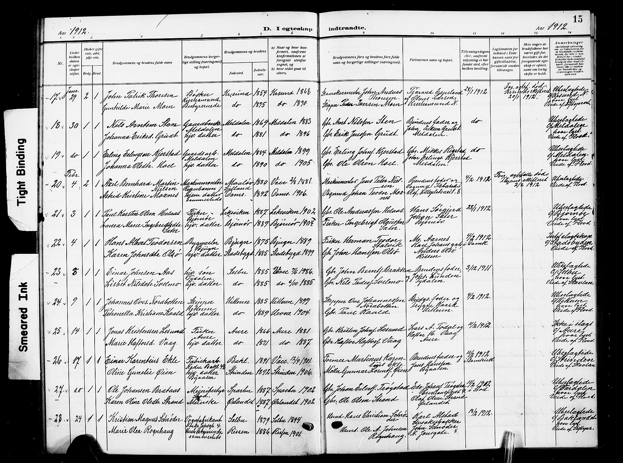 Ministerialprotokoller, klokkerbøker og fødselsregistre - Sør-Trøndelag, SAT/A-1456/601/L0097: Parish register (copy) no. 601C15, 1911-1921, p. 15