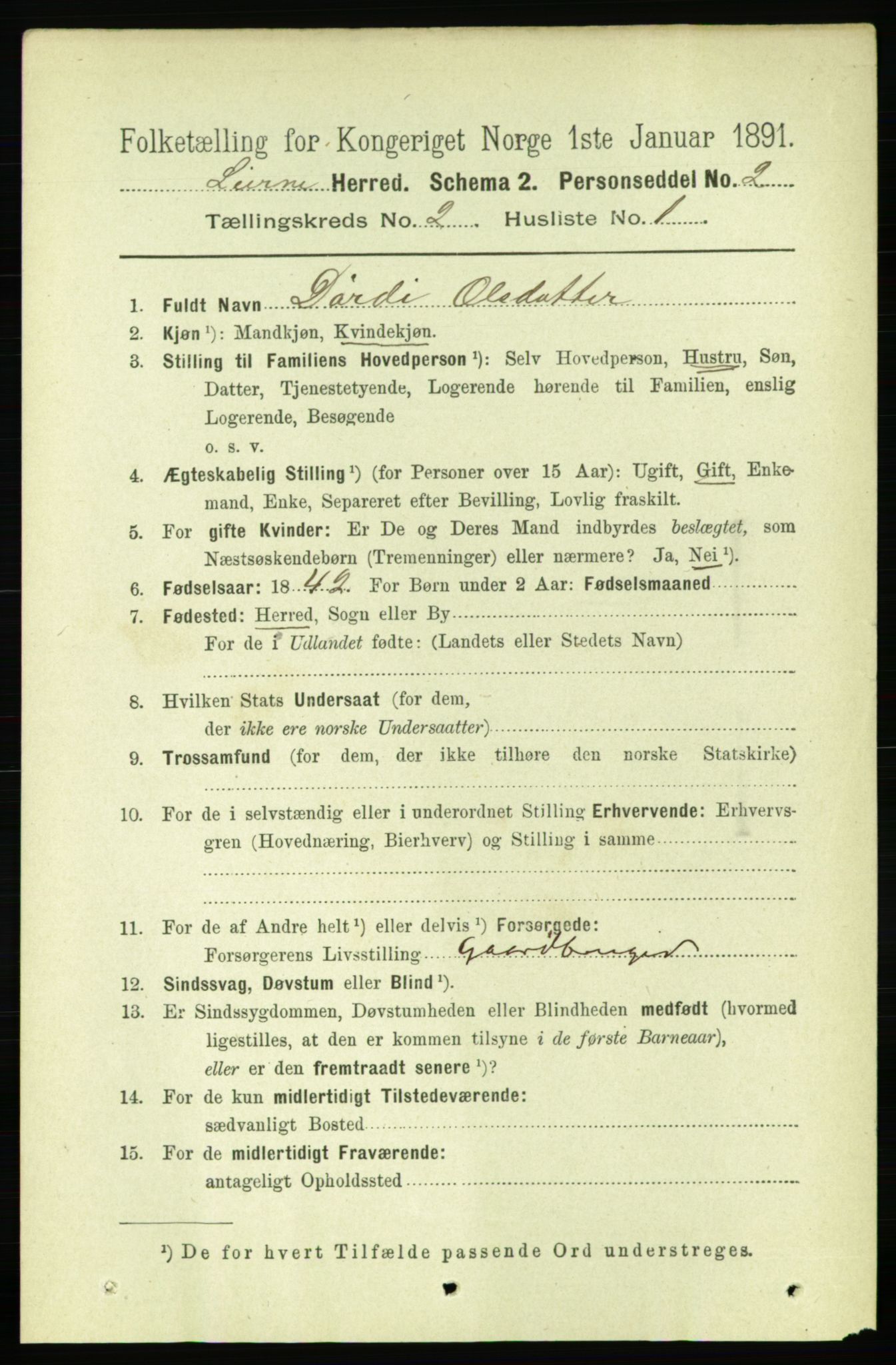 RA, 1891 census for 1737 Lierne, 1891, p. 534