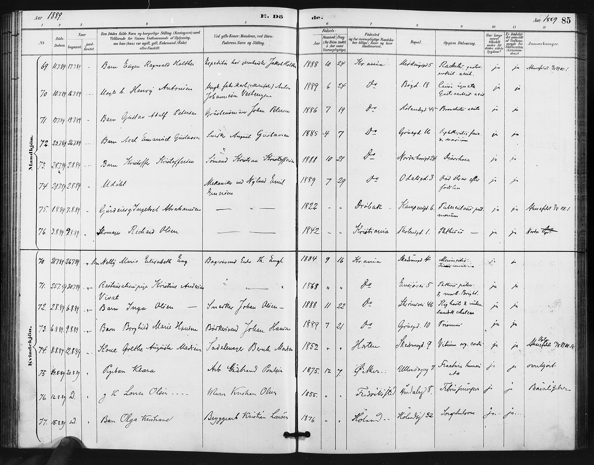 Kampen prestekontor Kirkebøker, SAO/A-10853/F/Fa/L0006: Parish register (official) no. I 6, 1889-1896, p. 85