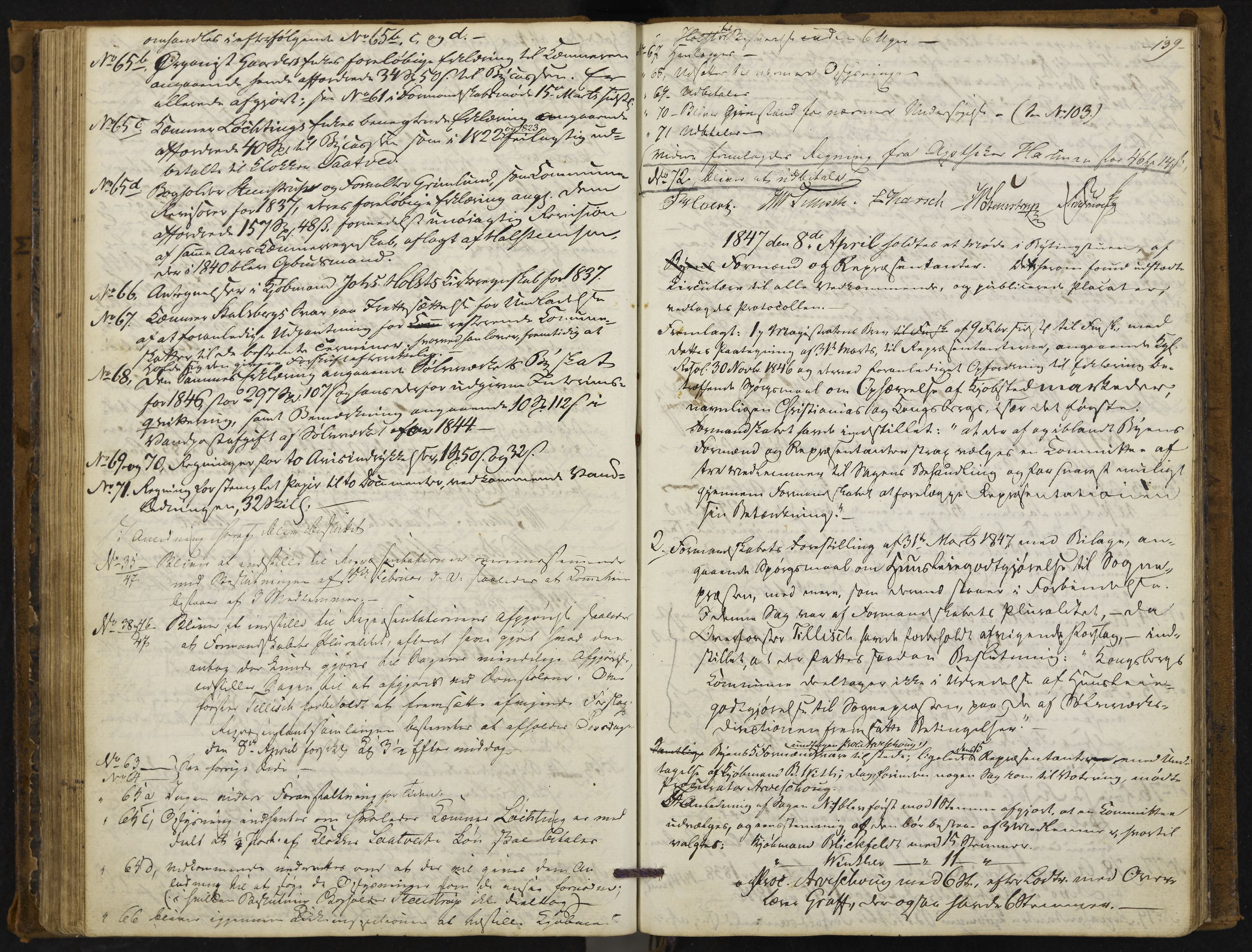 Kongsberg formannskap og sentraladministrasjon, IKAK/0604021-1/A/L0001: Møtebok med register, 1837-1849, p. 139
