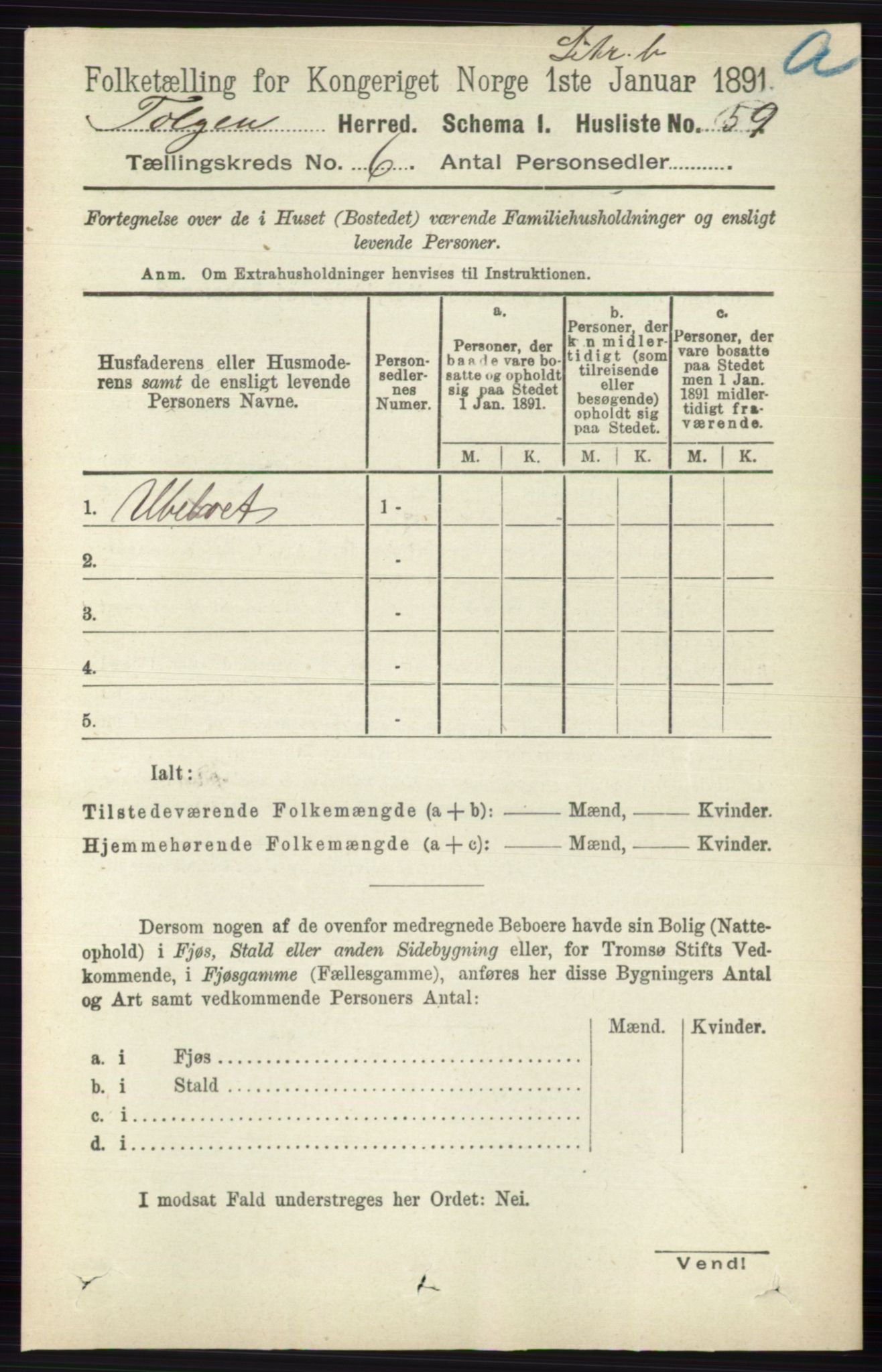 RA, 1891 census for 0436 Tolga, 1891, p. 1639