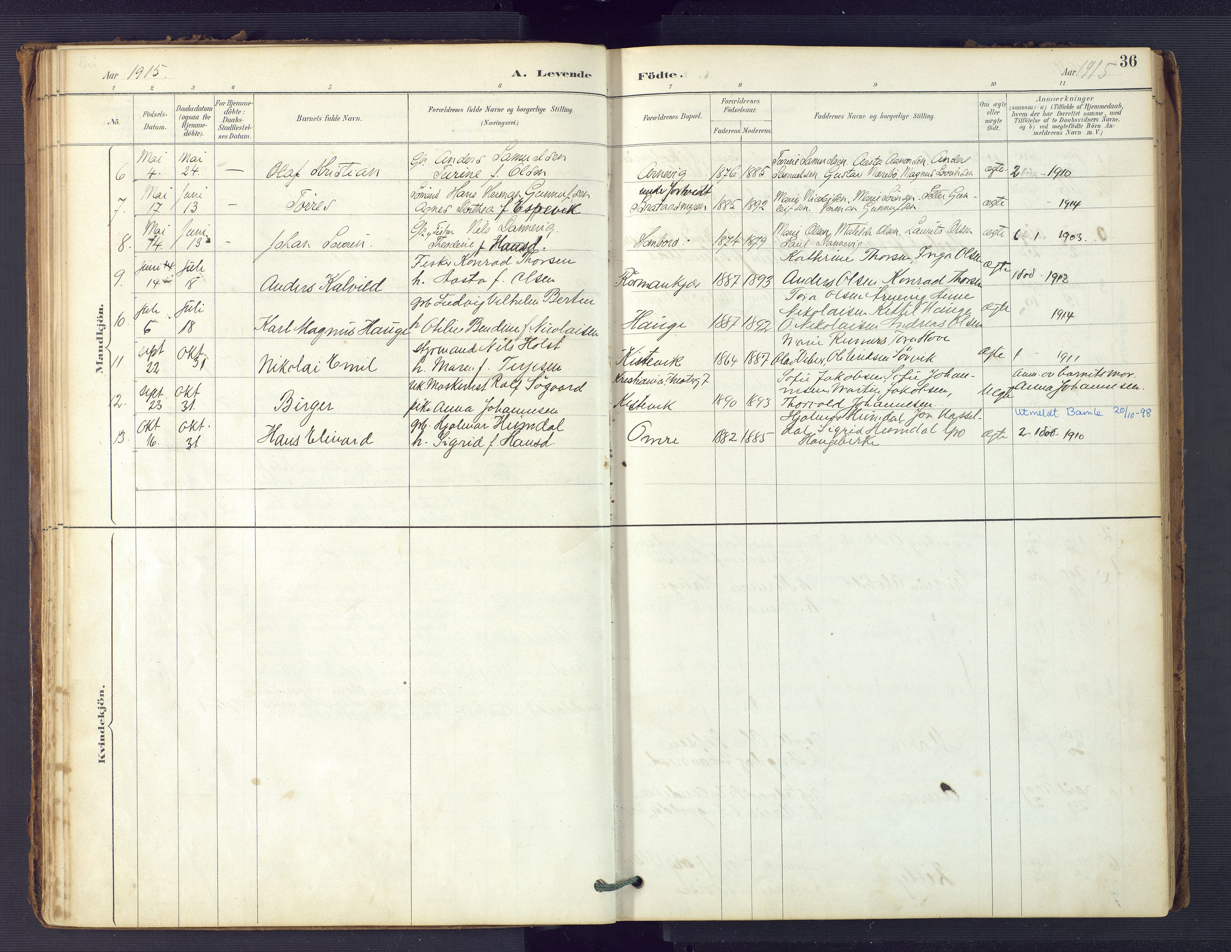 Hommedal sokneprestkontor, SAK/1111-0023/F/Fa/Faa/L0003: Parish register (official) no. A 3, 1885-1916, p. 36